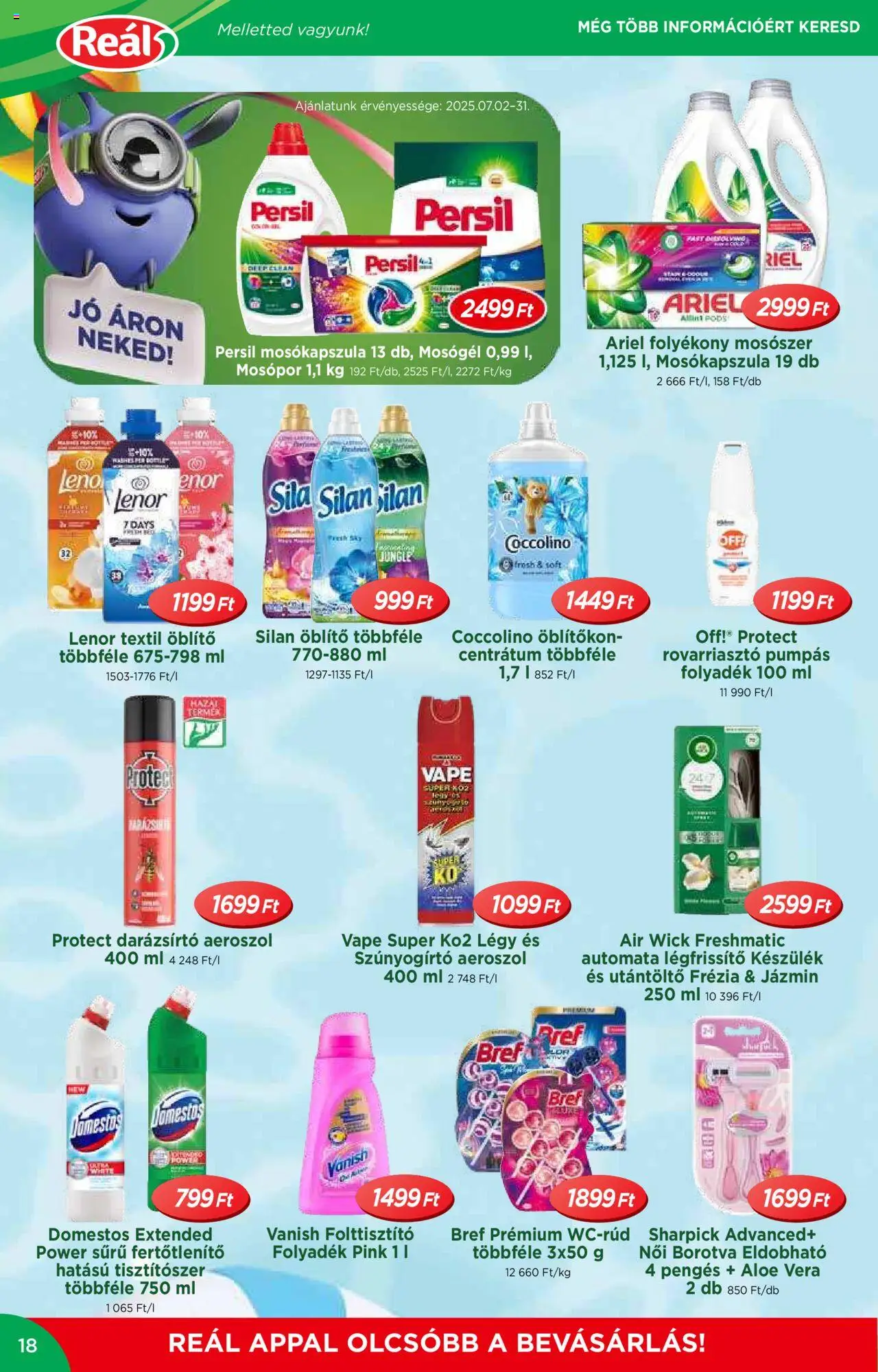 Reál akciós ujság - amely érvényes a következő dátumtól: 02.07.2025 | Oldal: 18 | Termékek: Coccolino, Persil, Aloe vera, Folttisztító