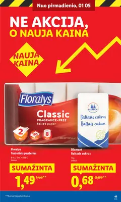 LIDL leidinys galioja nuo 09.03.2026 | Puslapis: 45 | Prekių: Cukrus, Tualetinis popierius