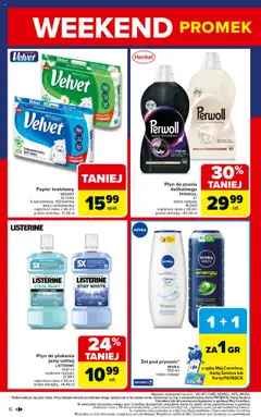 Pogląd oferty "Carrefour Gazetka - Weekend promek już od czwartku" - ważna od 16.10.2025 | Strona: 6 | Produkty: Karta, Papier toaletowy, Detergent, Płyn do płukania jamy ustnej