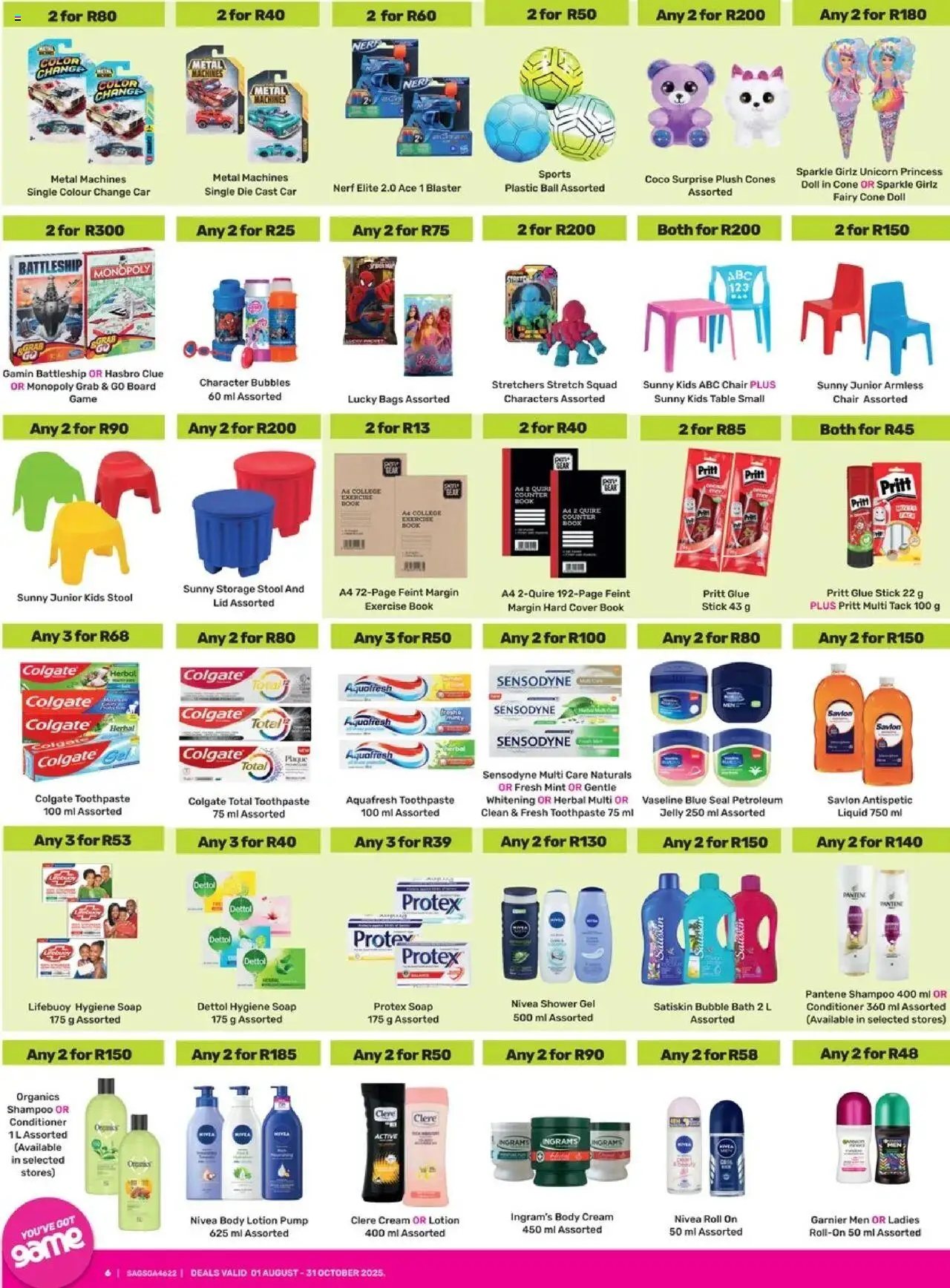 Game Catalogue valid from 01.08.2025 | Page: 6 | Products: Table, Chair, Shampoo, Shower gel
