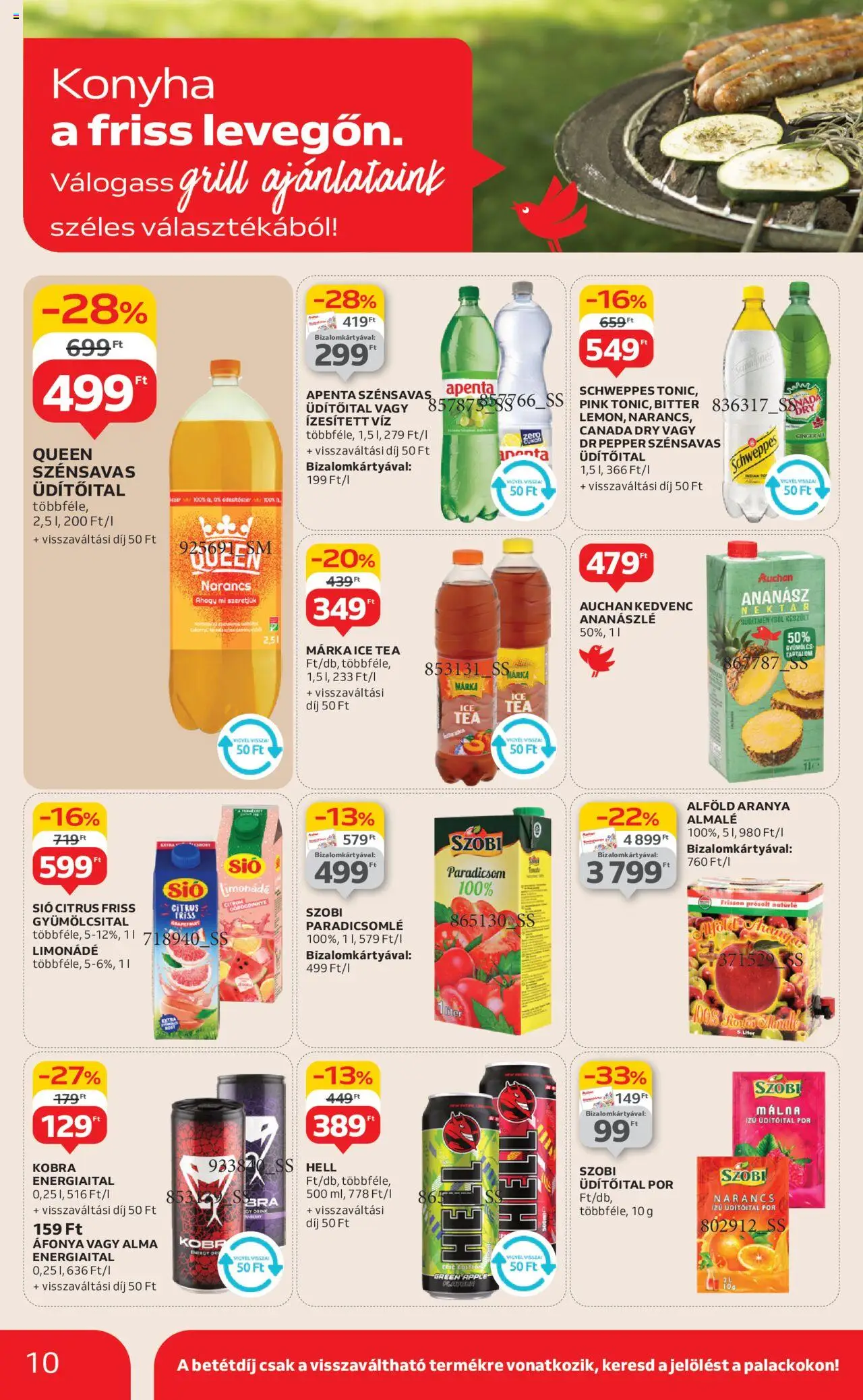 Auchan akciós ujság - amely érvényes a következő dátumtól: 12.06.2025 | Oldal: 10 | Termékek: Gyümölcsital, Gyümölcs, Grill, Narancs