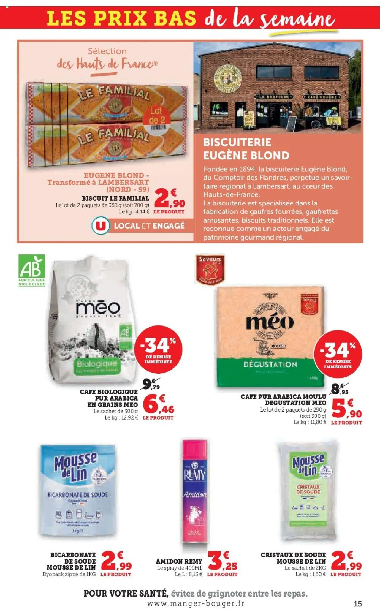 {H1} | Page: 15 | Produits: Mousse, Cristaux de soude, Café, Biscuits