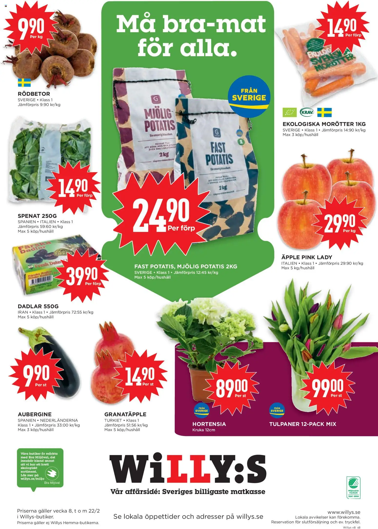 Willys reklamblad aktuell från 16.02.2026 | Sida: 8 | Produkter: Galler, Kruka, Potatis, Aubergine