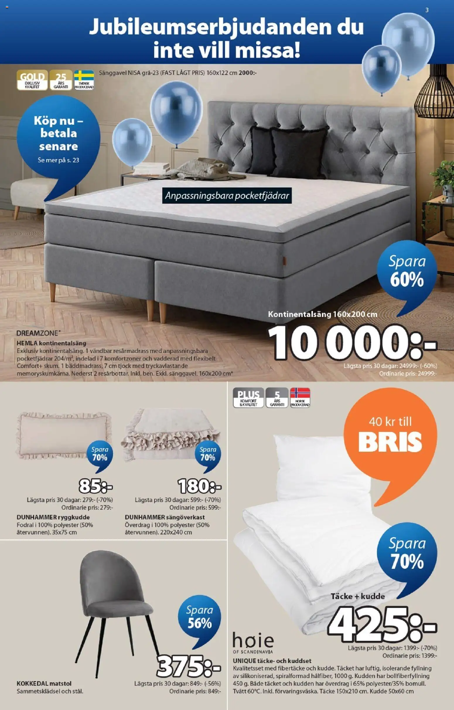 JYSK reklamblad aktuell från 30.03.2026 | Sida: 3 | Produkter: Sängöverkast, Resårmadrass, Sänggavel, Kudde