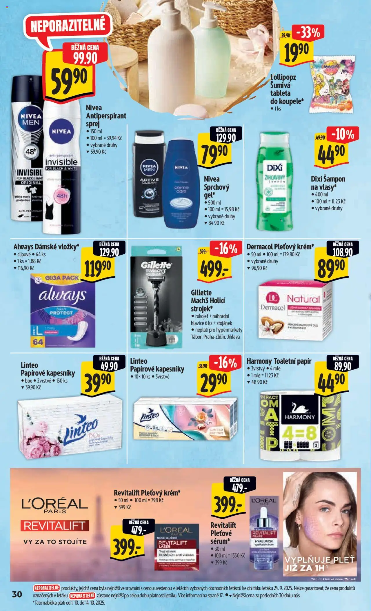 Albert leták - Hypermarket od 01.10.2025 | Strana: 39 | Produkty: Nivea, Sérum, Toaletní papír, Gillette Mach3