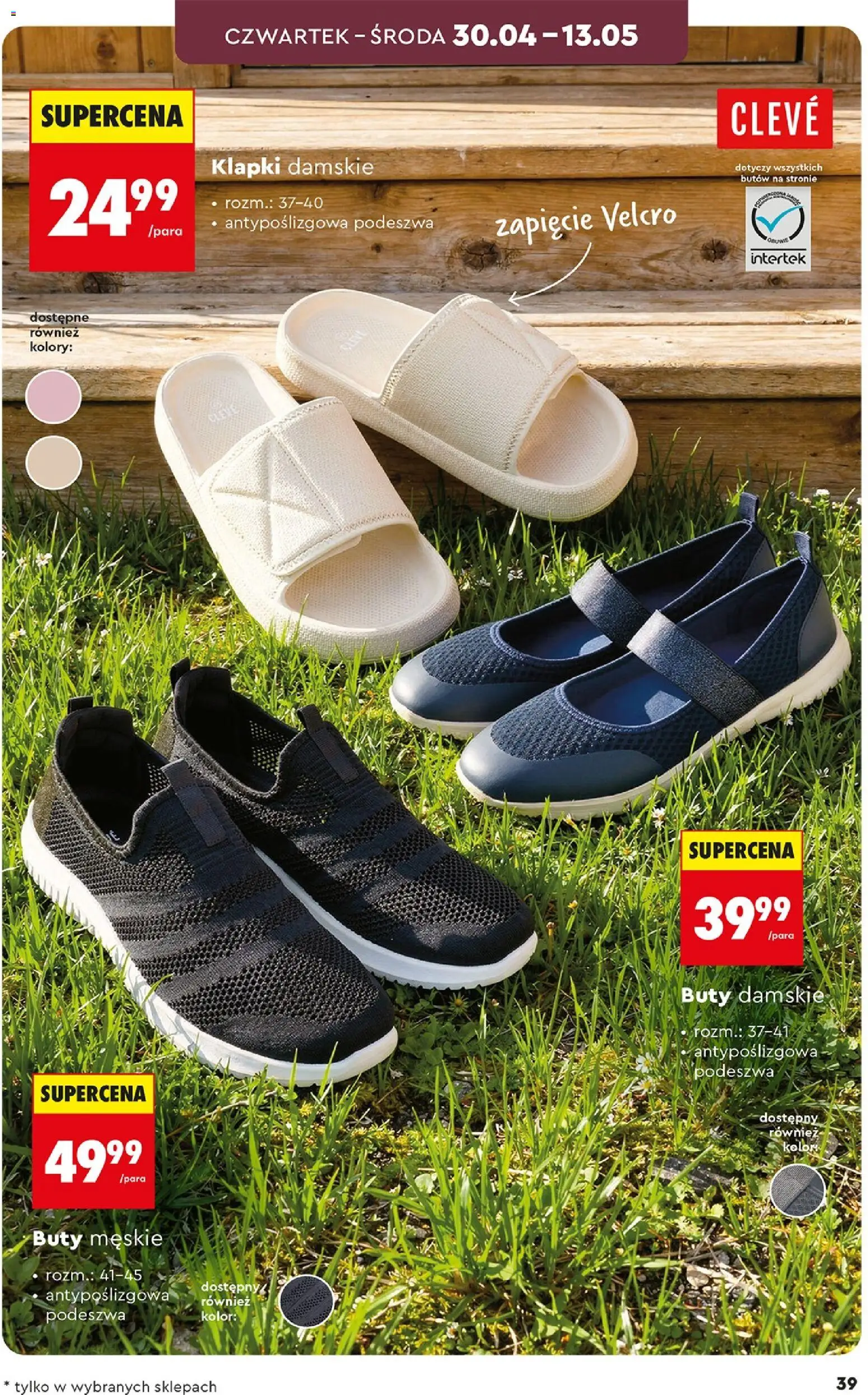Biedronka gazetka - Hity i inspiracje od 25.04.2026 | Strona: 39 | Produkty: Buty, Klapki, Klapki damskie, Buty męskie