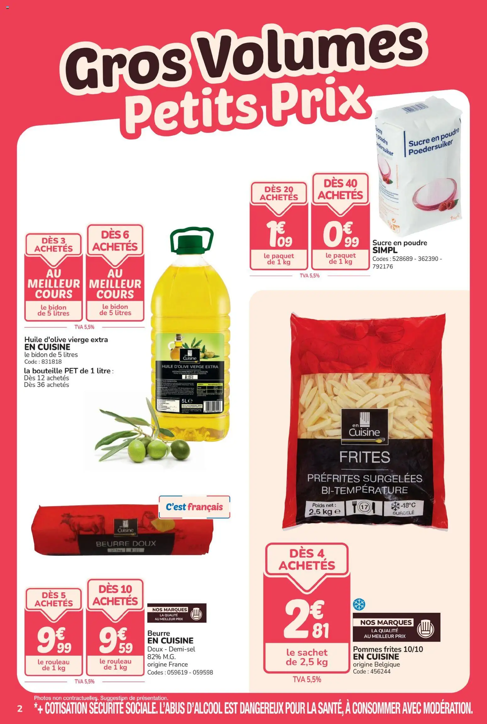 {H1} | Page: 2 | Produits: Sucre, Frites, Poudre, Rouleau