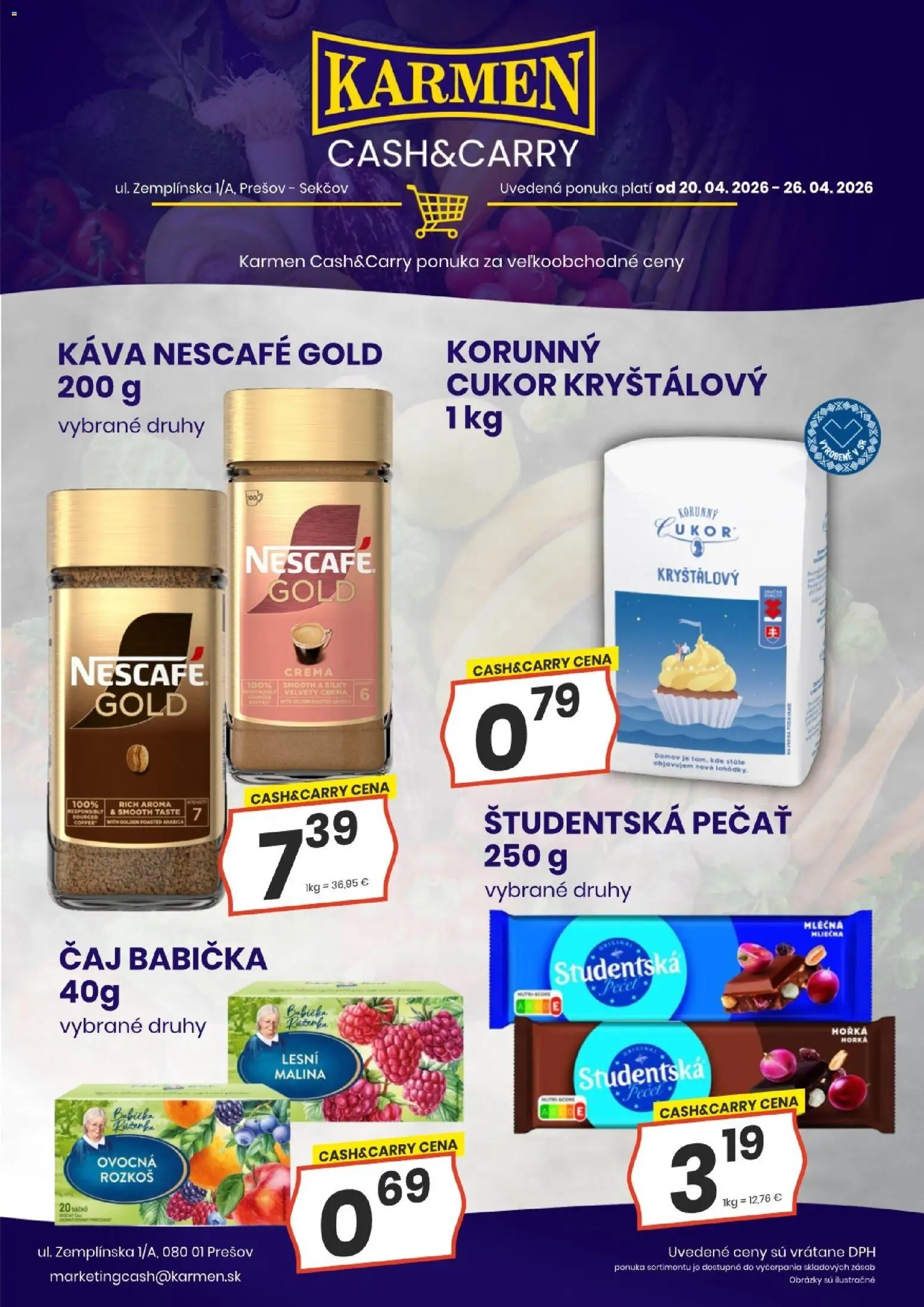 Nové KARMEN CBA akcie – leták je platný od 20.04.2026 | Strana: 5 | Produkty: Čaj, Študentská pečať, Nescafé Crema, Nescafé Gold
