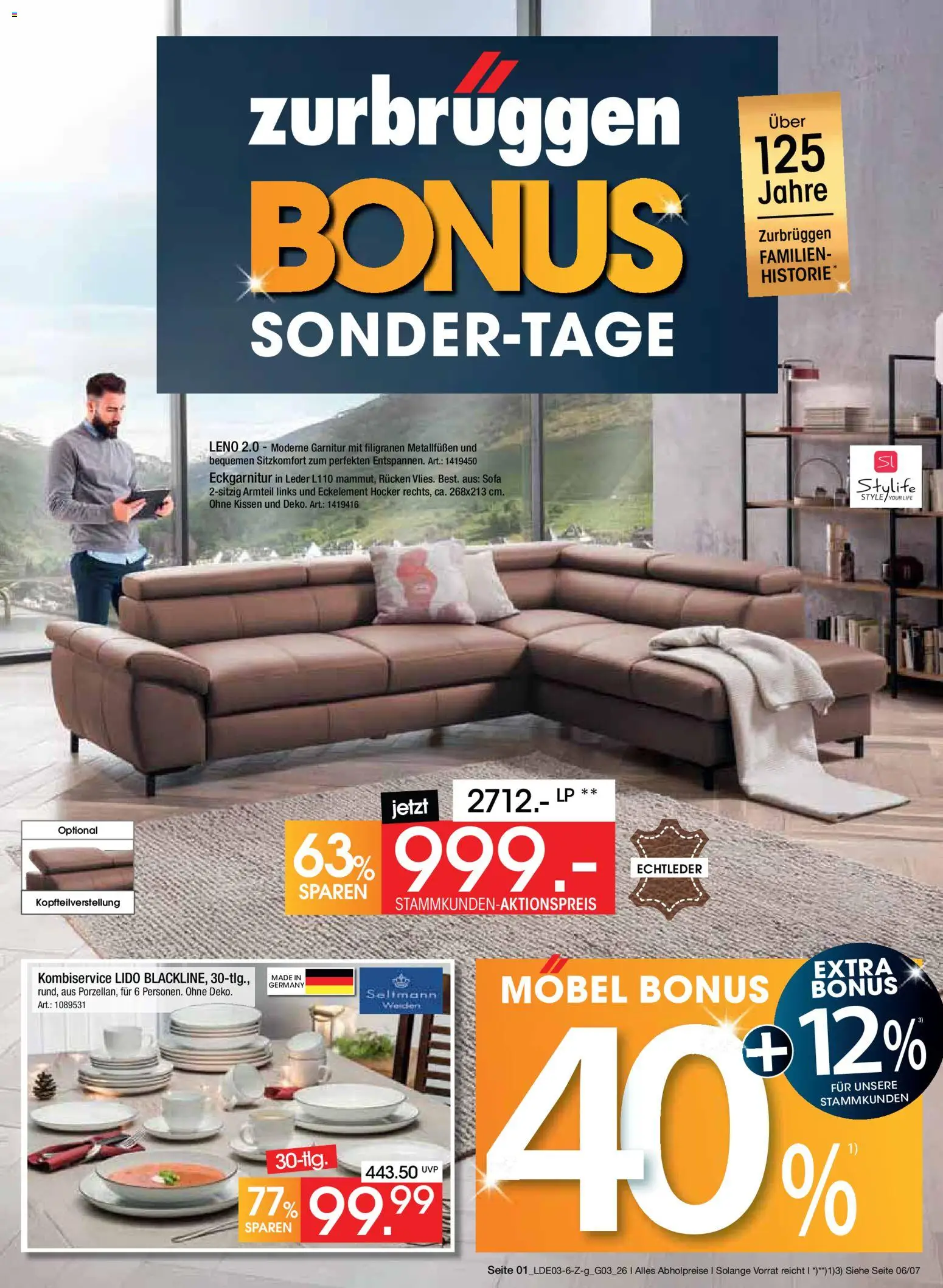 Zurbrüggen Bonus Sonder-Tage – gültig ab 15.03.2026 | Seite: 1 | Produkte: Hocker, Kissen, Sofa