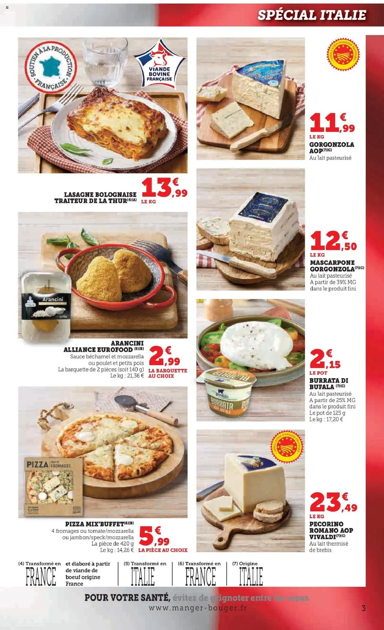 {H1} | Page: 3 | Produits: Mozzarella, Pois, Lait, Burrata