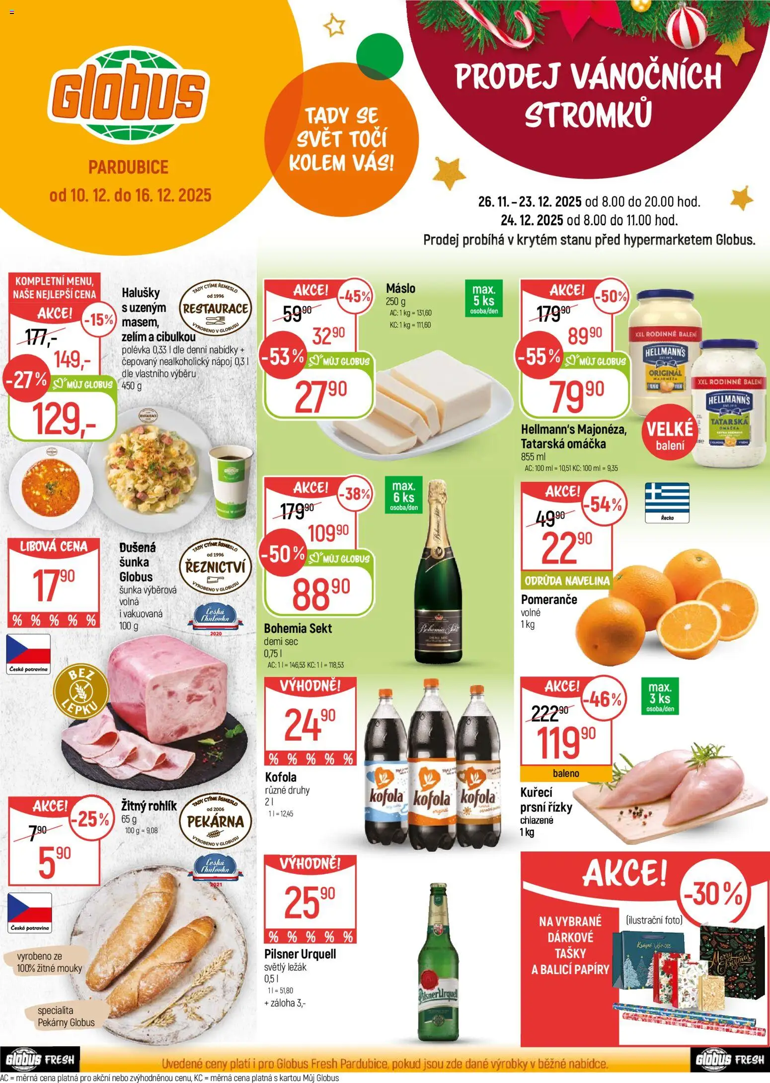 Globus leták - Pardubice od 10.12.2025 | Strana: 1 | Produkty: Šunka, Bohemia sekt, Žitný rohlík, Hellmann's