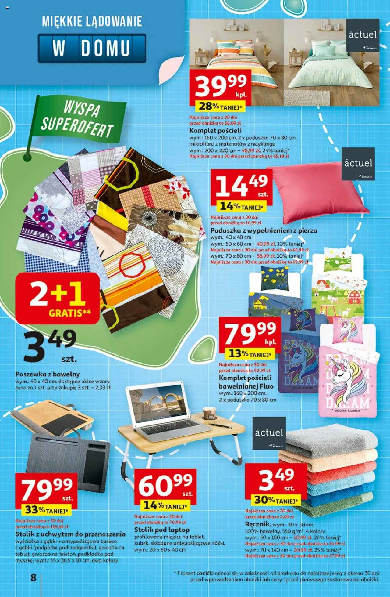 Auchan Gazetka - Odlotowe ceny na start szkoły Hipermarket od 28.08.2025 | Strona: 8 | Produkty: Laptop, Poduszka, Stolik pod laptop