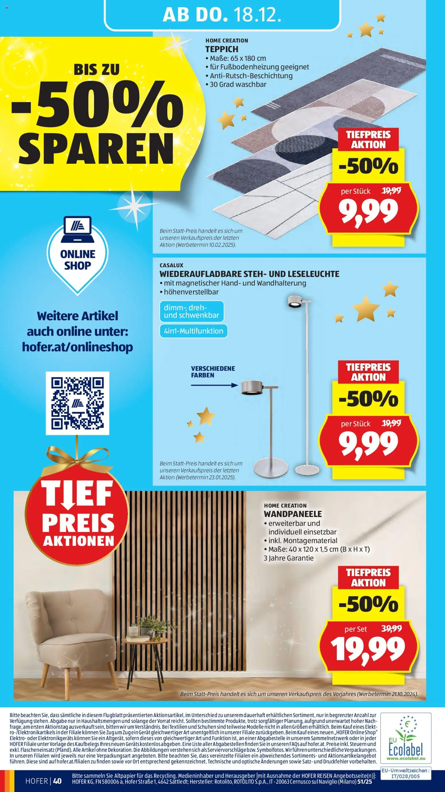 Hofer Flugblatt gültig ab 12.12.2025 | Seite: 52 | Produkte: Teppich
