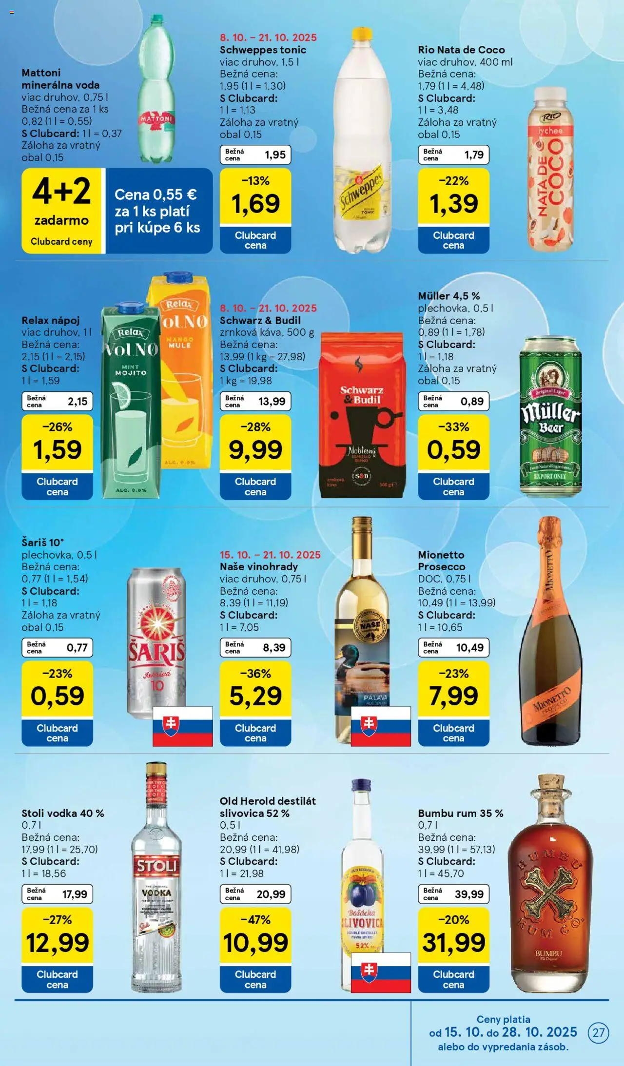 Nové Tesco akcie – leták je platný od 15.10.2025 | Strana: 27 | Produkty: Prosecco, Brandy, Mattoni, Mango