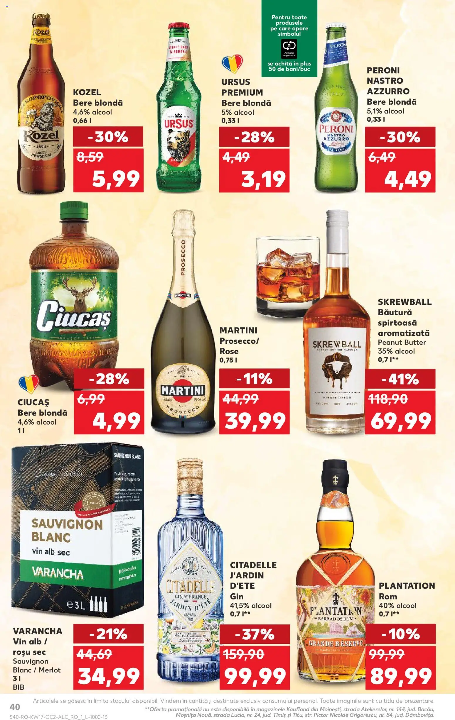 Noul catalog Kaufland – valabil de la 22.04.2026 | Pagină: 40 | Produse: Yulaf, Prosecco, Bere, Gin