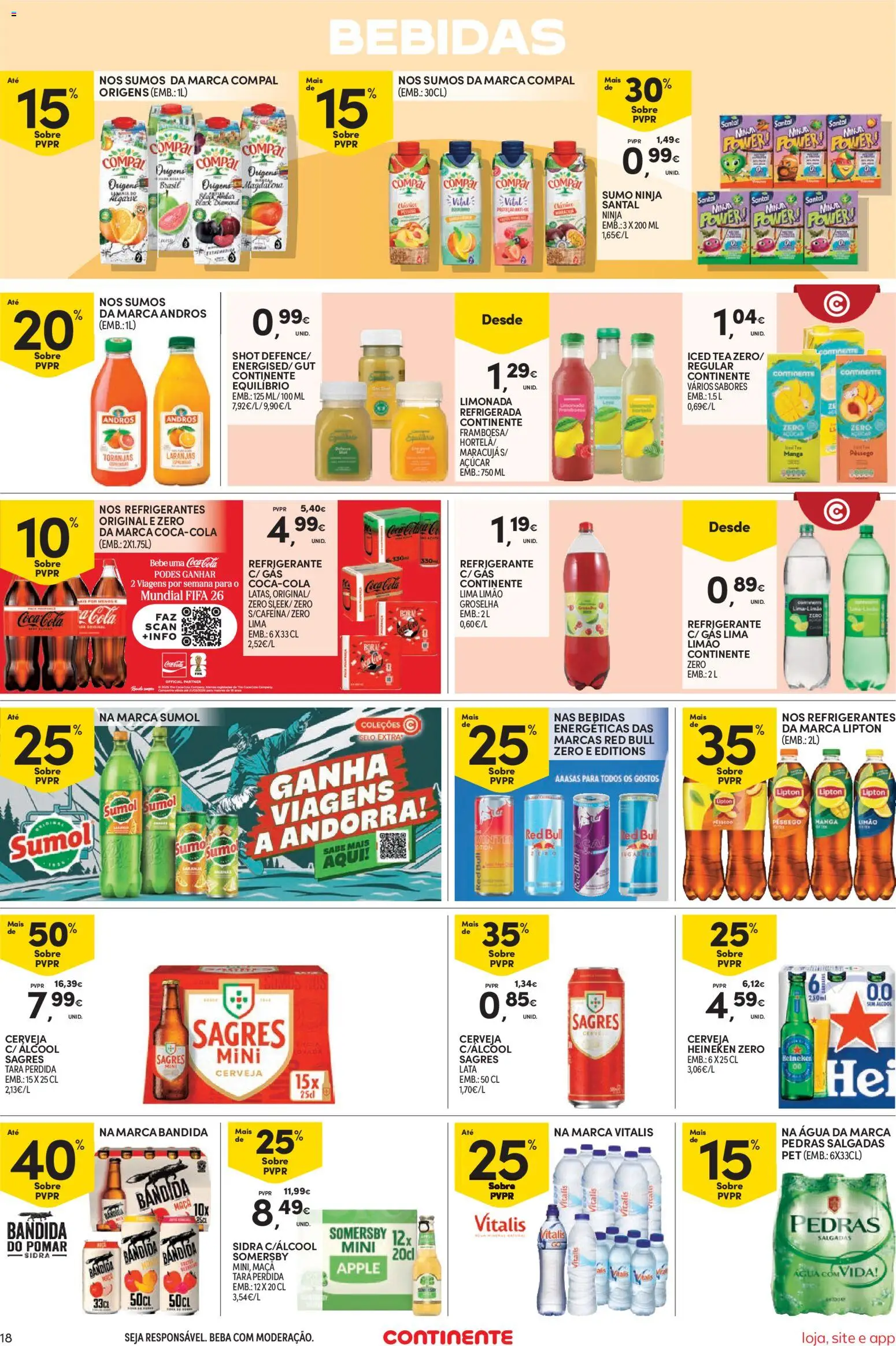 Continente Semanal Continente Bom Dia │ válido de 17.02.2026 | Página: 18 | Produtos: Agua, Sumo, Coca-cola, Soda