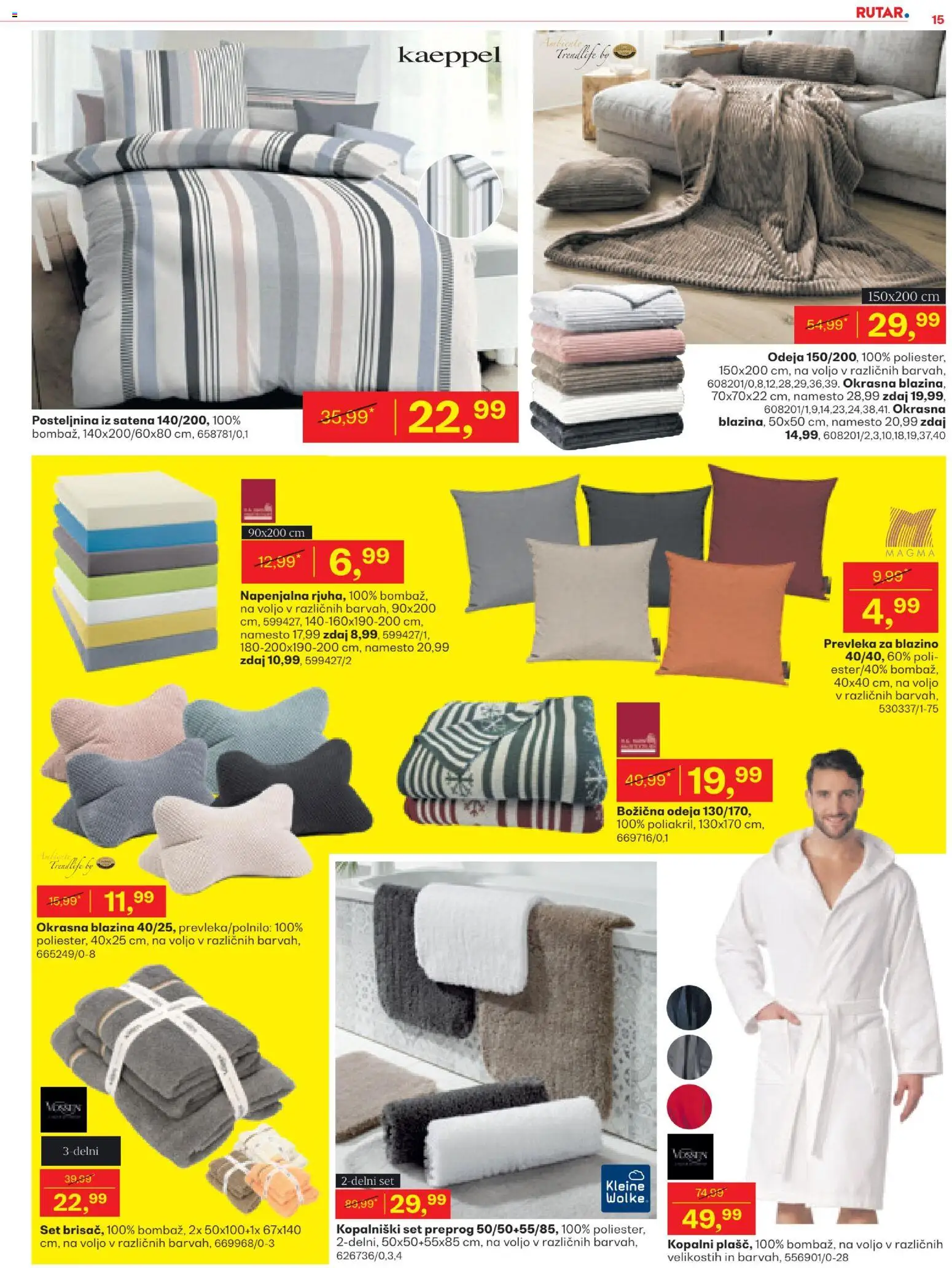 Novi Rutar katalog ponudbe – veljaven od 15.01.2026 | Stran: 15 | Izdelki: Prevleka, Blazina, Odeja, Posteljnina