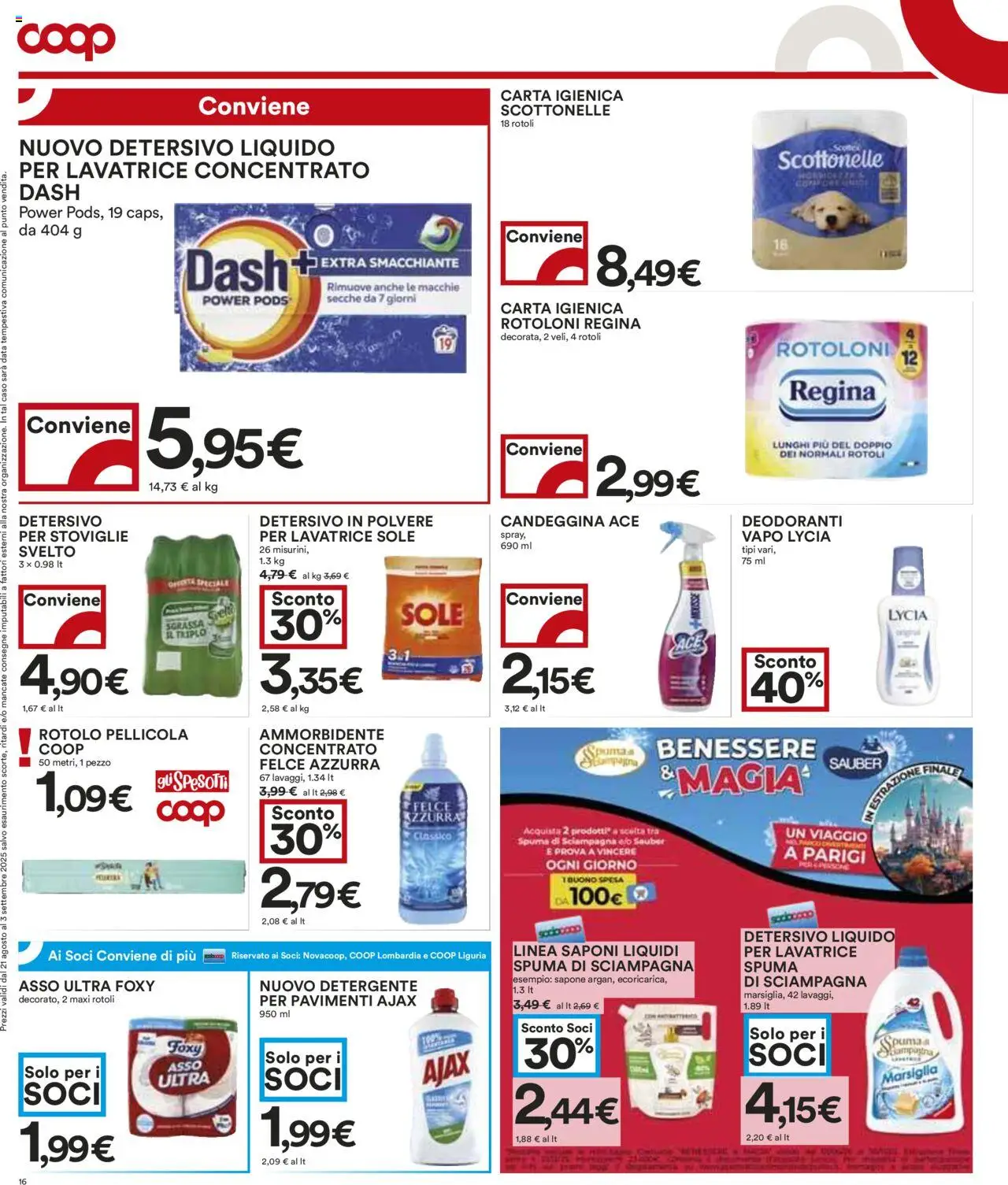 Volantino COOP del 21.08.2025 | Pagina: 16 | Prodotti: Carta igienica, Sapone, Candeggina, Data