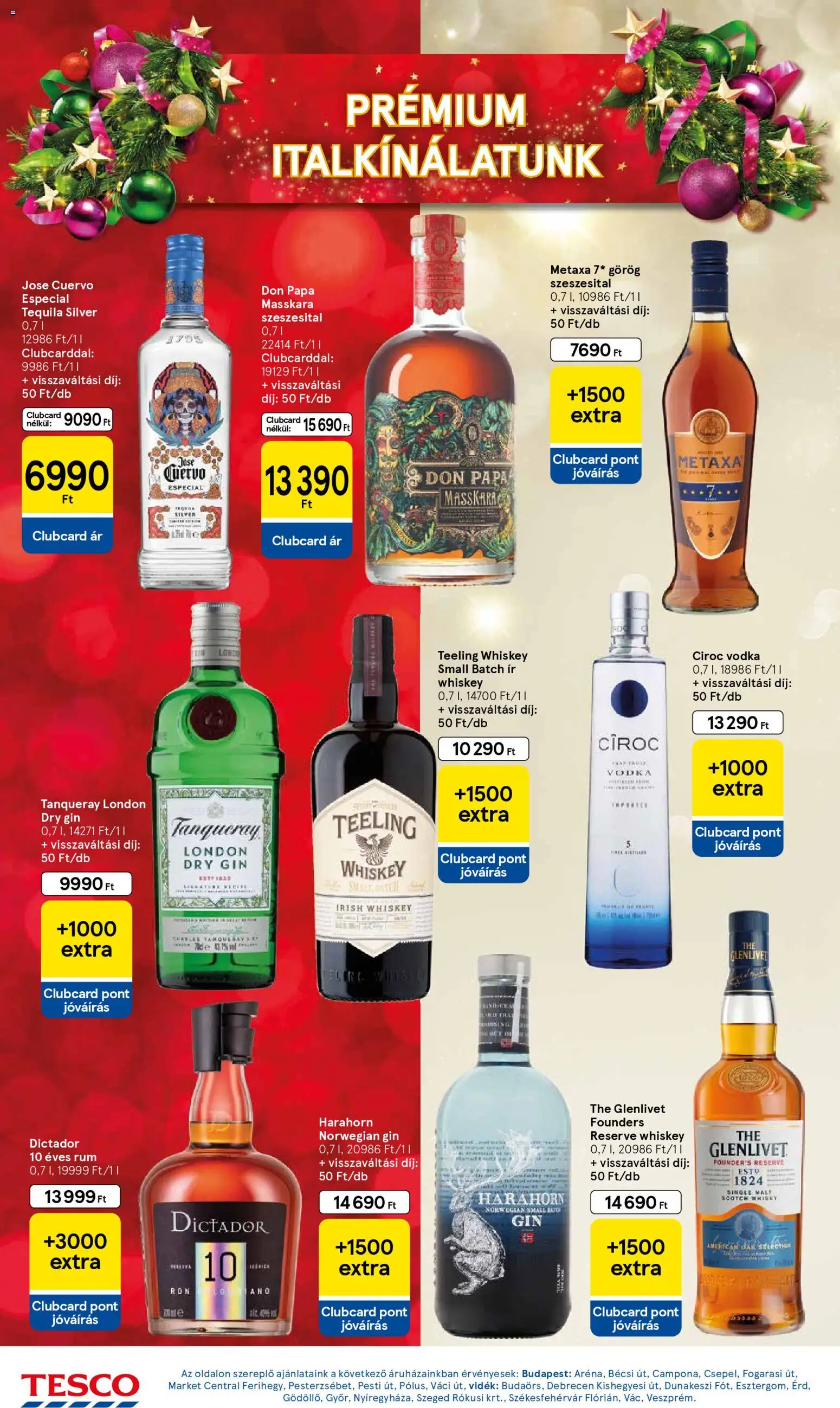 Tesco akciós ujság - amely érvényes a következő dátumtól: 13.11.2025 | Oldal: 28 | Termékek: Irish whiskey, Tequila, Gin, Vodka