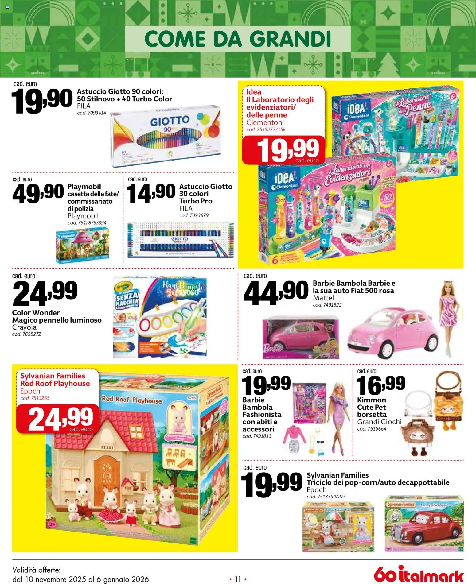 Volantino Italmark del 10.11.2025 | Pagina: 11 | Prodotti: Abiti, Pennello, Astuccio, Penne