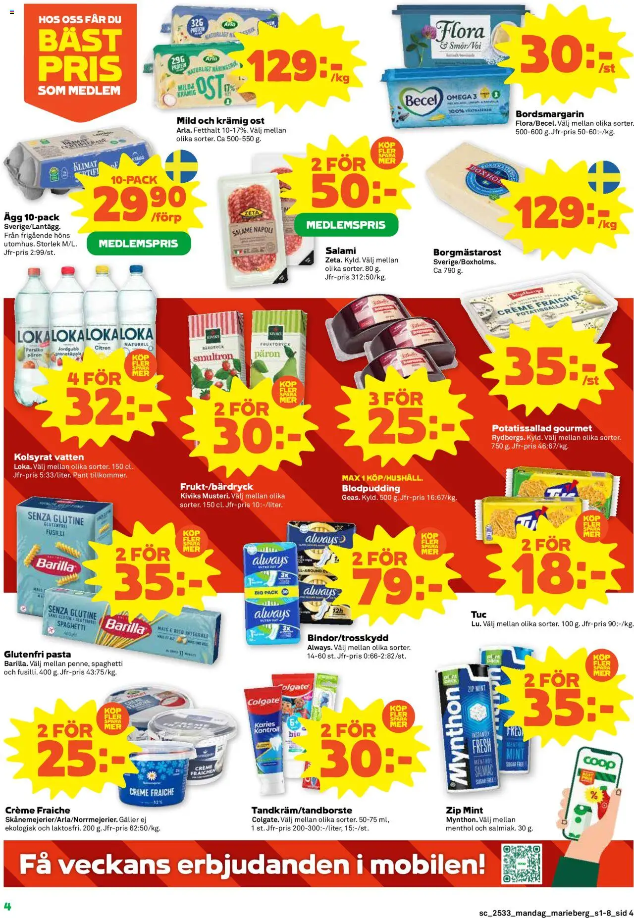 Stora Coop reklamblad aktuell från 11.08.2025 | Sida: 4 | Produkter: Potatissallad, Galler, Ägg, Spaghetti