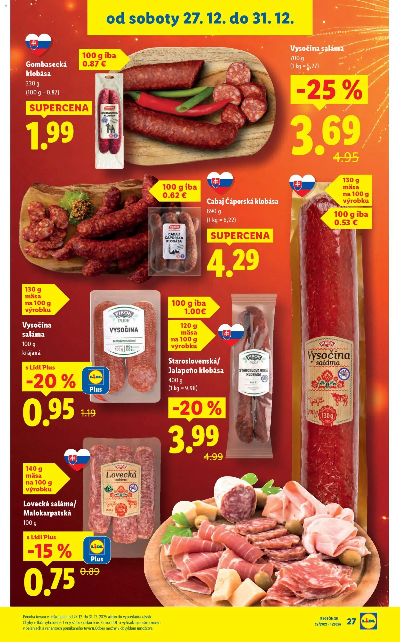 Nové Lidl akcie – leták je platný od 27.12.2025 | Strana: 31 | Produkty: Saláma, Klobása
