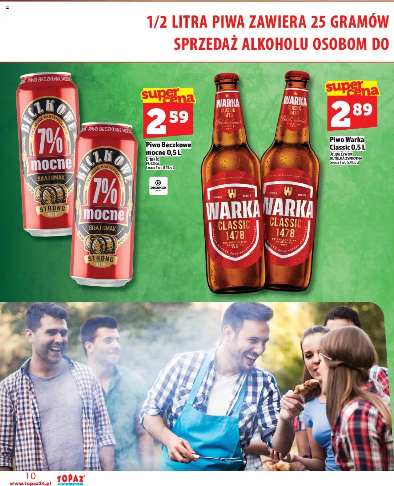 Topaz Gazetka - Express od 14.08.2025 | Strona: 10 | Produkty: Warka, Piwo Warka, Piwo