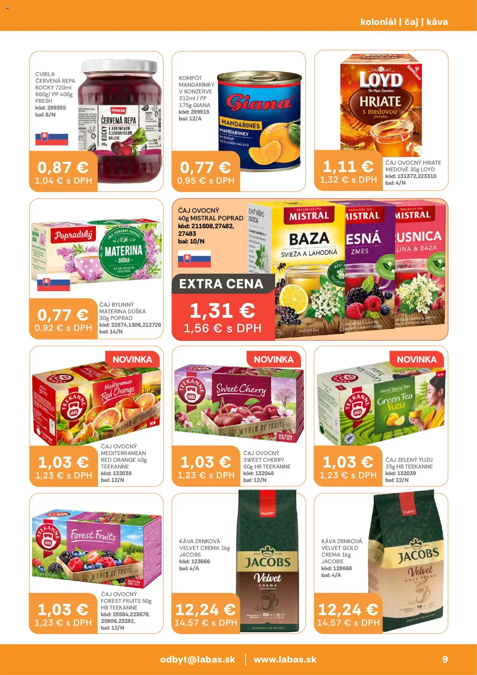 Nové Labaš akcie – leták je platný od 30.01.2026 | Strana: 9 | Produkty: Káva, Čaj, Mandarinky, Zrnková káva