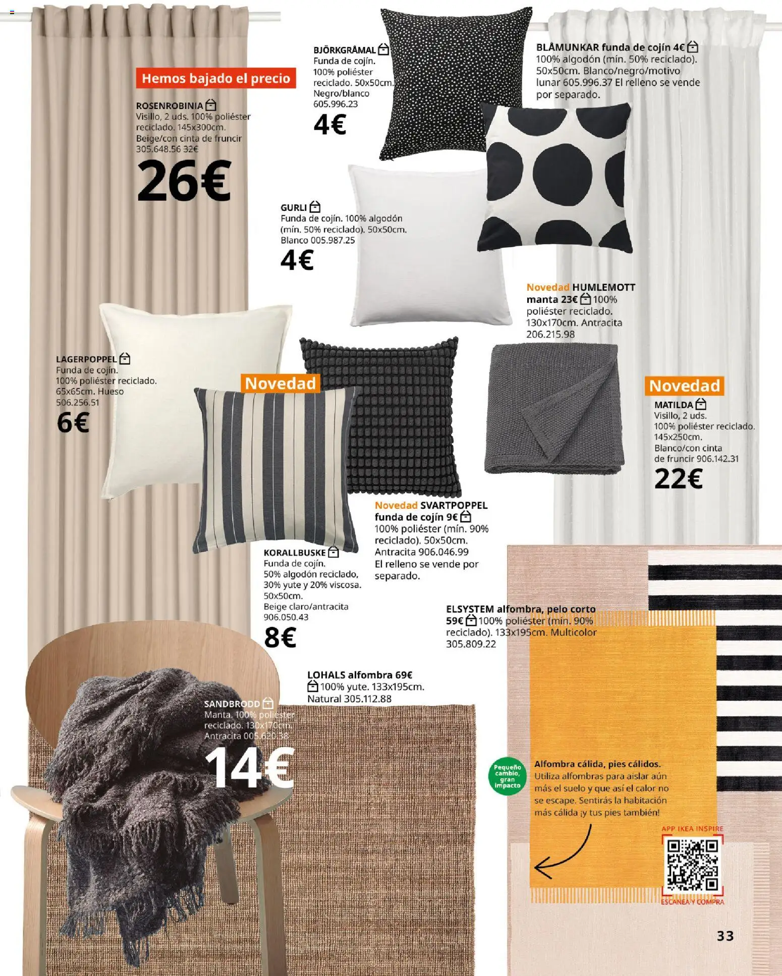 Catálogo IKEA Accesorios y decoración │ válido desde el 01.02.2026 | Página: 33 | Productos: Manta, Funda, Cojín, Alfombra
