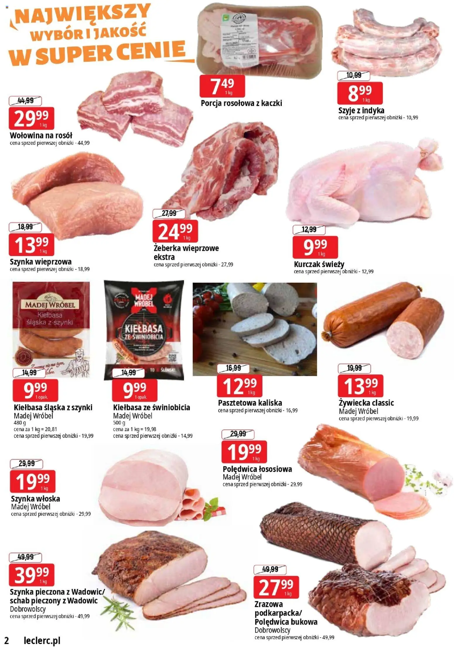 E.Leclerc Gazetka - Elbląg od 10.11.2025 | Strona: 2 | Produkty: Kiełbasa, Szynka wieprzowa, Szynka, Kiełbasa śląska