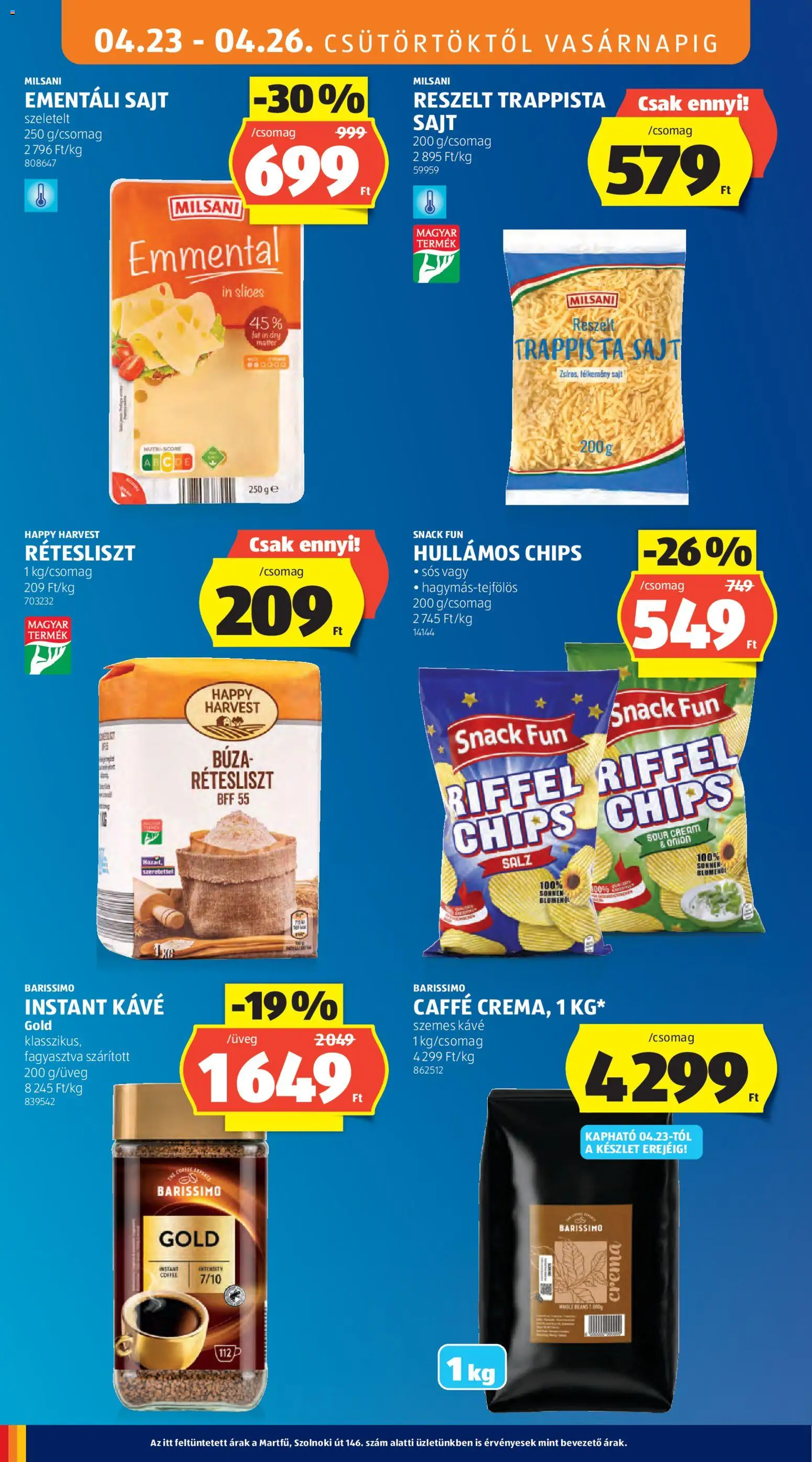 Aldi akciós ujság - amely érvényes a következő dátumtól: 23.04.2026 | Oldal: 12 | Termékek: Sajt, Kávé, Szemes kávé, Trappista sajt