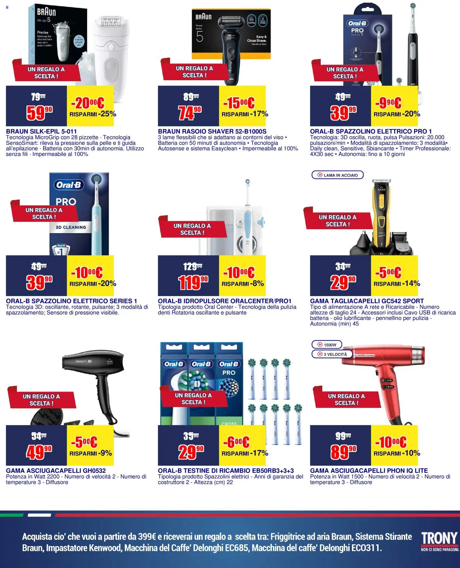 Volantino Trony del 16.04.2026 | Pagina: 10 | Prodotti: Friggitrice ad aria, Rasoio, The, USB