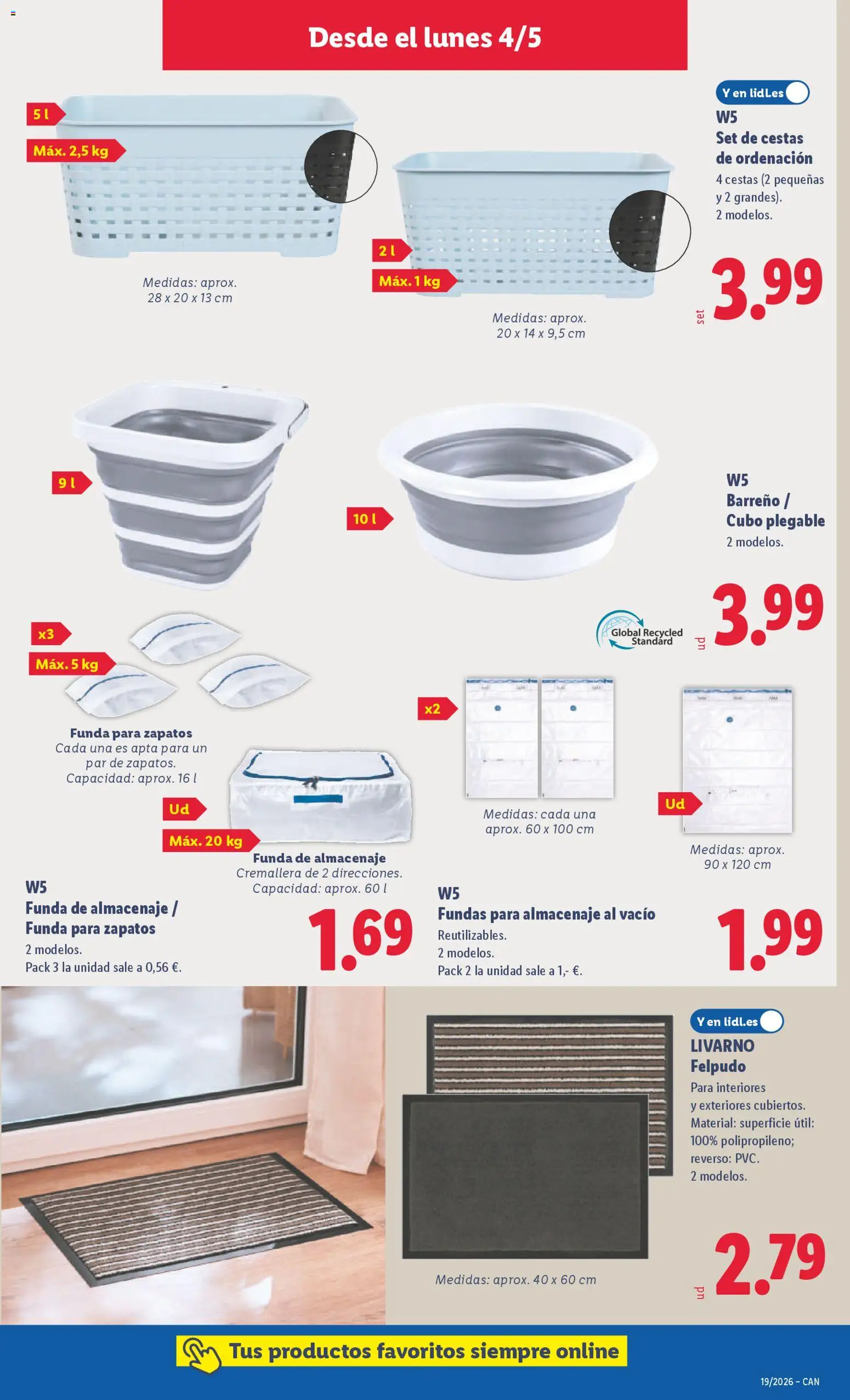 Lidl folleto de bazar │ válido desde el 04.05.2026 | Página: 19 | Productos: Funda, Almacenaje, Felpudo