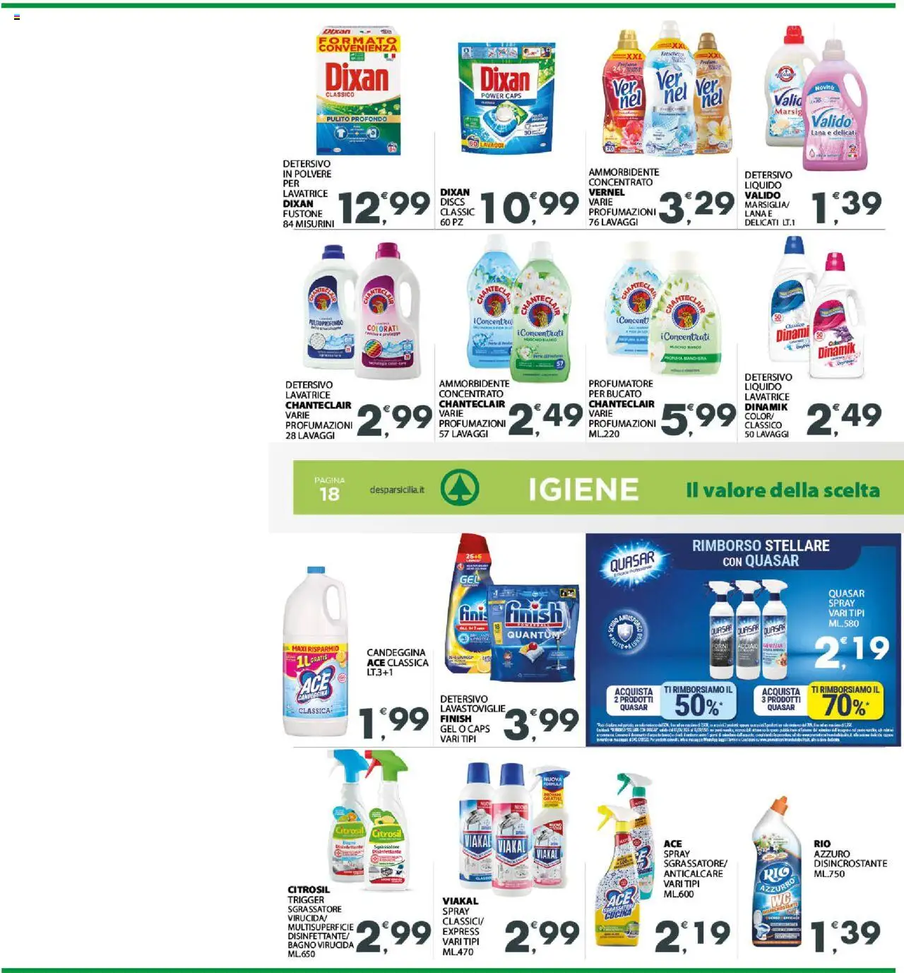 Volantino Eurospar del 29.09.2025 | Pagina: 18 | Prodotti: Detersivo in polvere, Candeggina, Anticalcare, Lavatrice