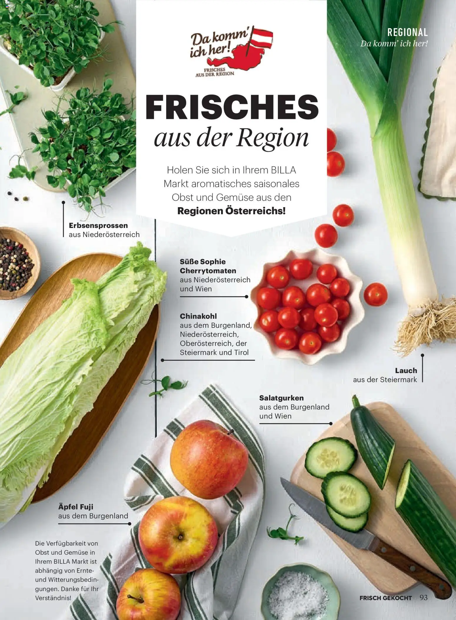 Billa  Frisch Gekocht gültig ab 01.03.2026 | Seite: 91 | Produkte: Gemüse, Obst, Chinakohl, Äpfel