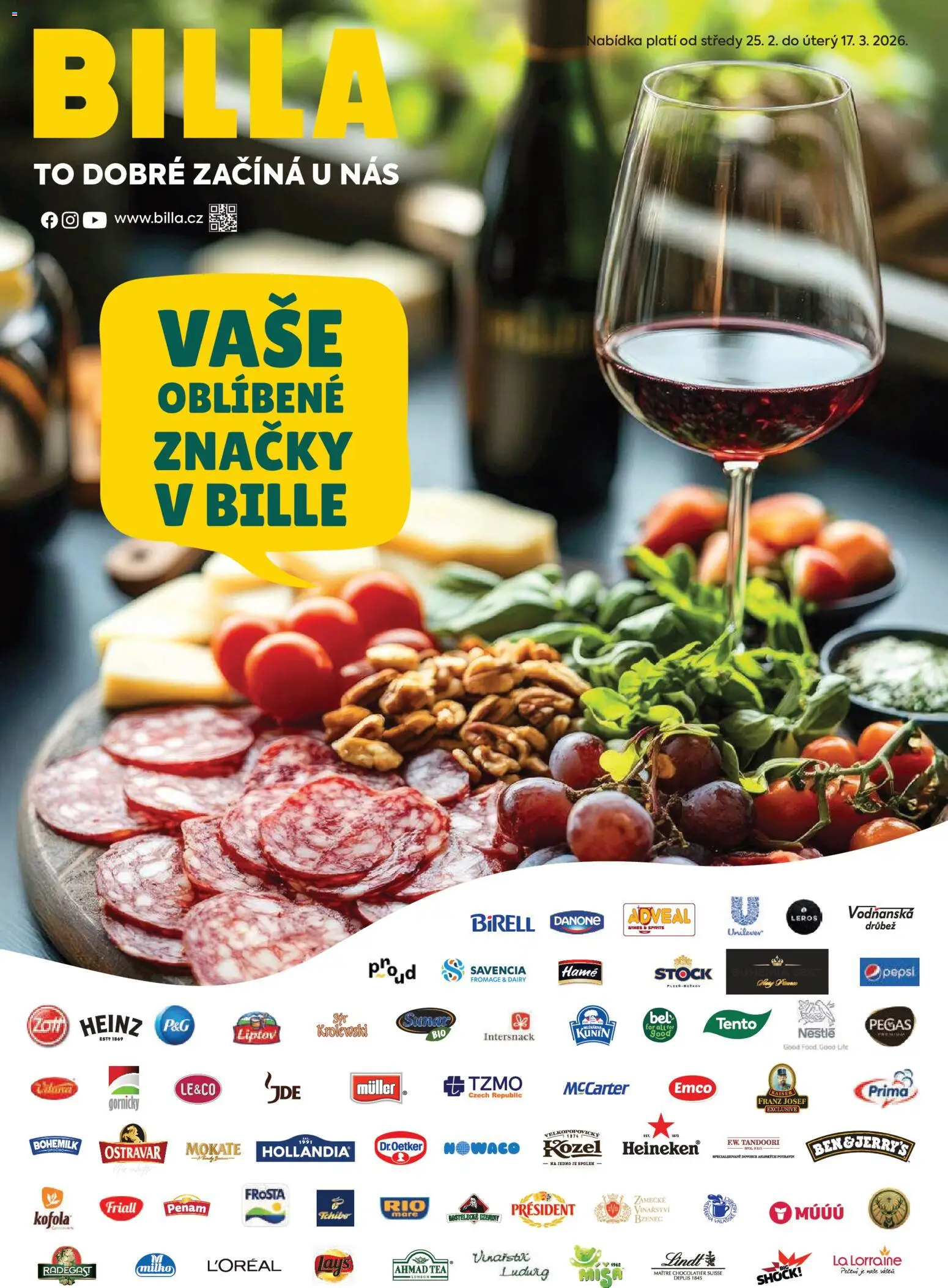 Billa leták - Vaše oblíbené značky od 25.02.2026 | Strana: 1 | Produkty: Mokate, Birell, Kozel, Ben & Jerry's