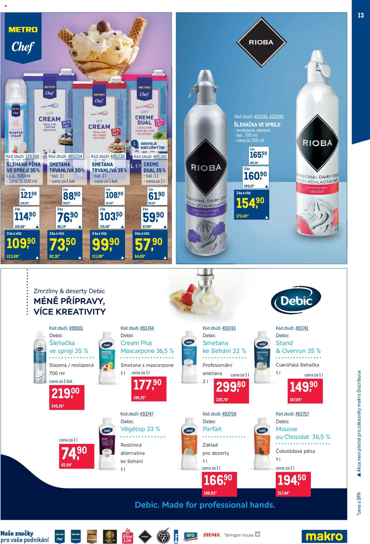 Makro leták - Zmrzliny od 22.04.2026 | Strana: 13 | Produkty: Zmrzliny, Smetana, Dezerty, Šlehačka