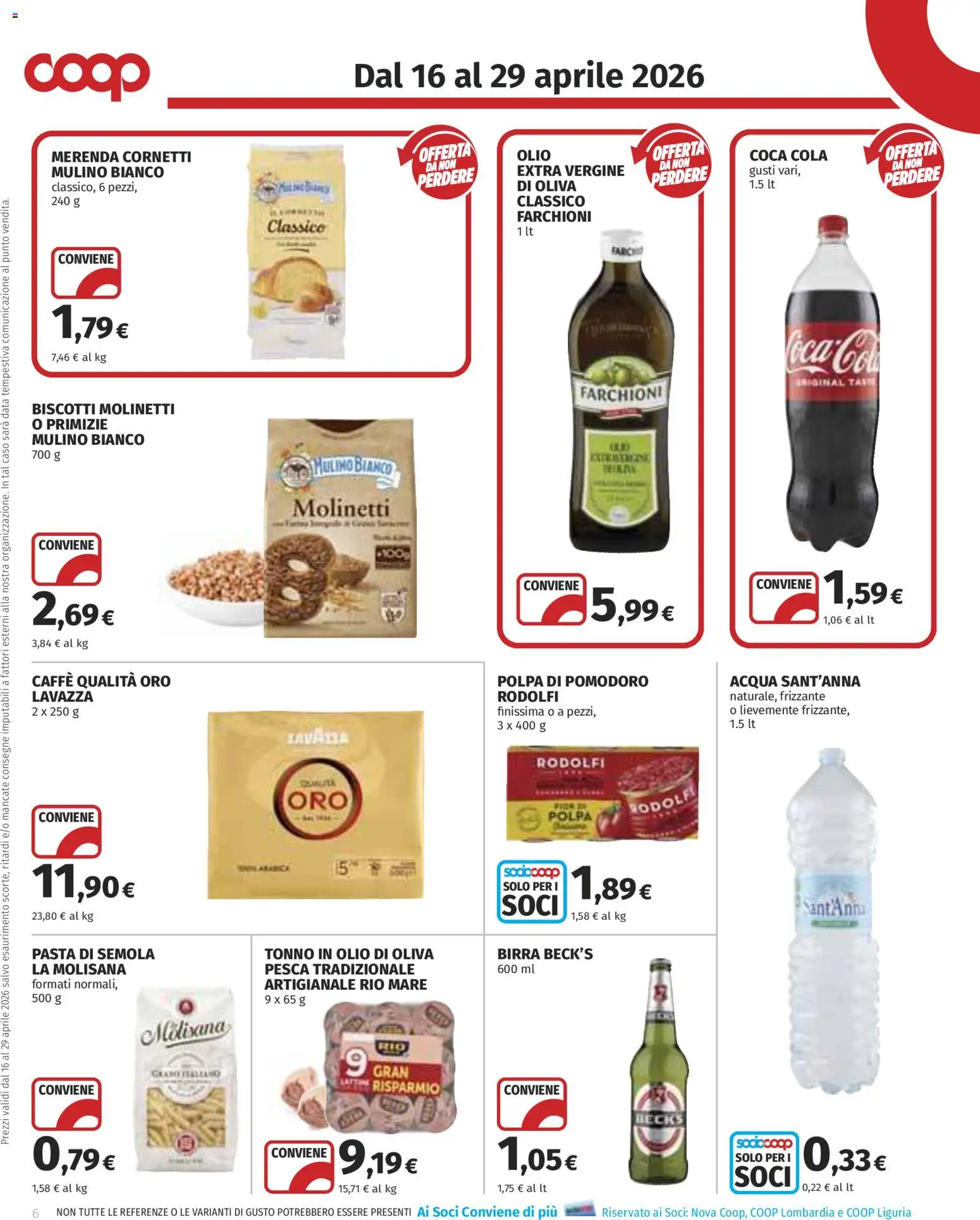 Volantino COOP del 16.04.2026 | Pagina: 6 | Prodotti: Caffè, Biscotti, Pomodoro, Pasta