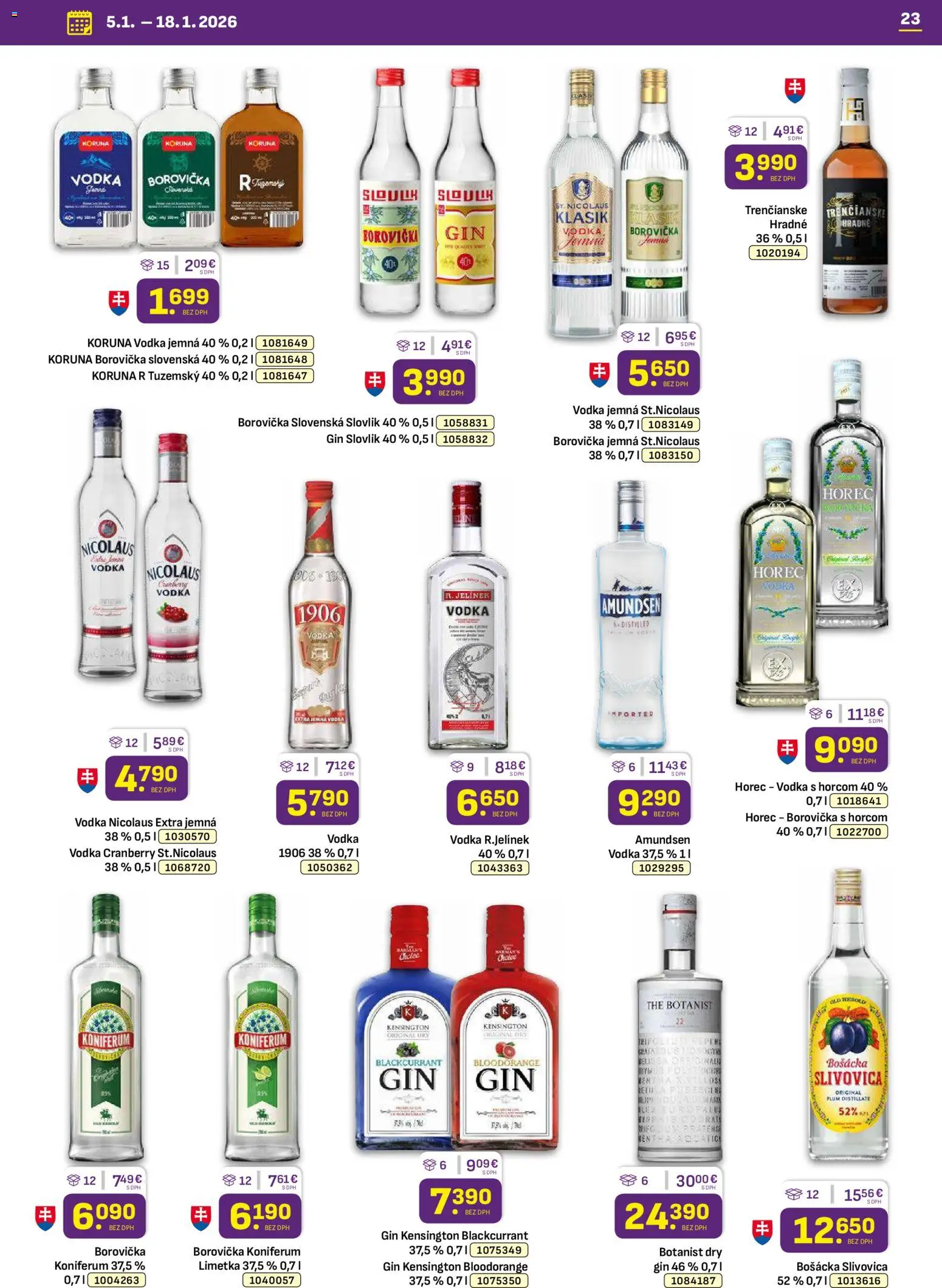 Nové Libex akcie – leták je platný od 05.01.2026 | Strana: 23 | Produkty: Limetka, Slivovica, Vodka, Nicolaus vodka