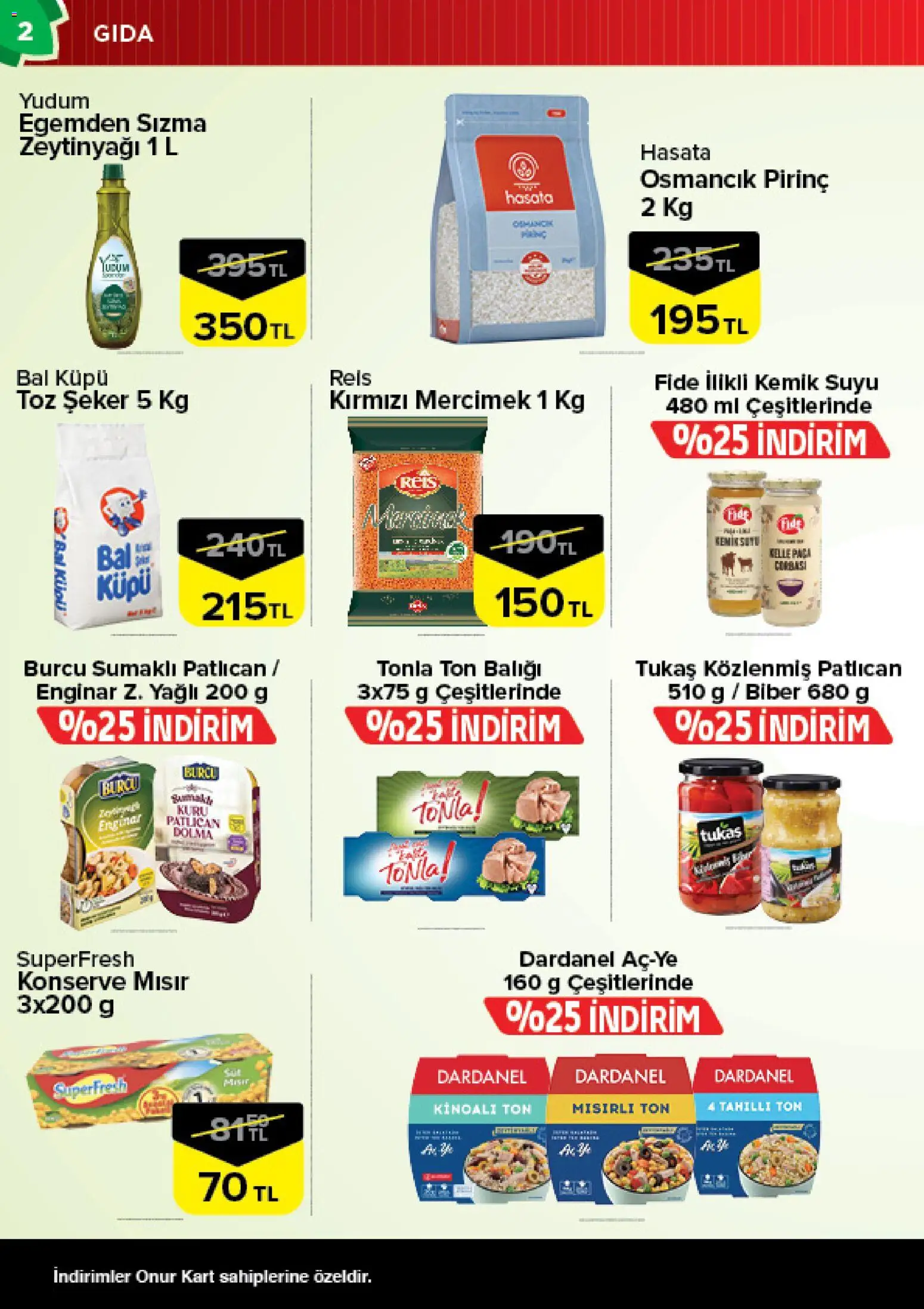 Onur Market Katalog - 27.01.2026 tarihinden itibaren geçerlidir | Sayfa: 2 | Ürünler: Ravioli, Pirinç, Ton balığı, Mısır