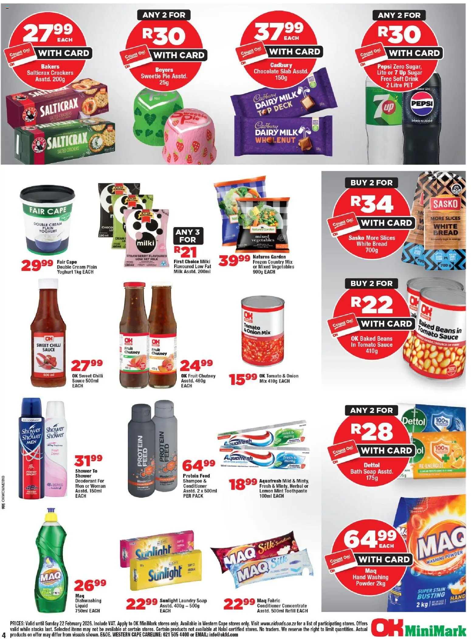 New OK Foods catalogue – valid from 11.02.2026 | Page: 4 | Products: Tomato sauce, Vegetables, Washing powder, Sugar