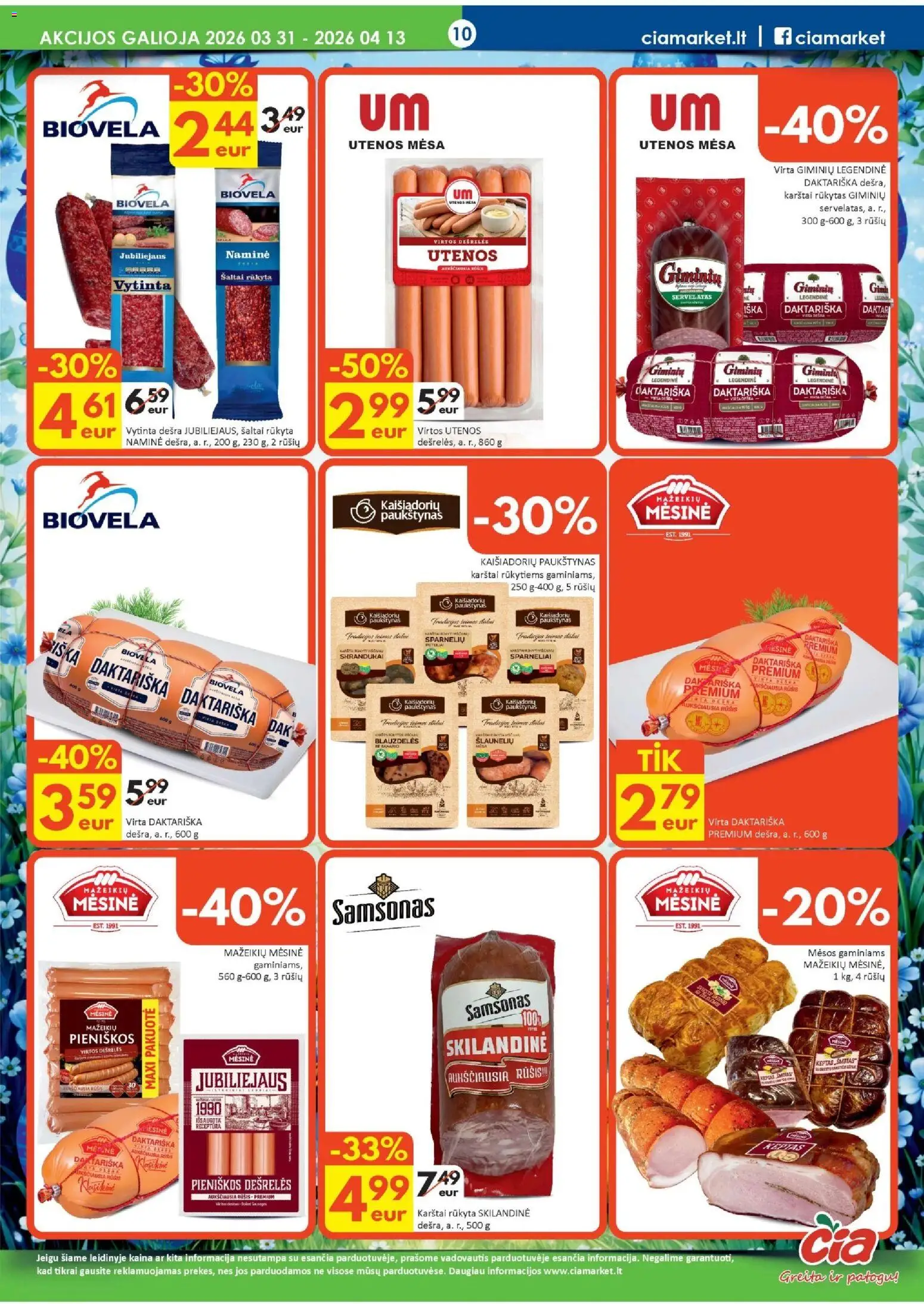 ČIA MARKET akcijos nuo 31.03.2026 | Puslapis: 10 | Prekių: Dešrelės, Dešra