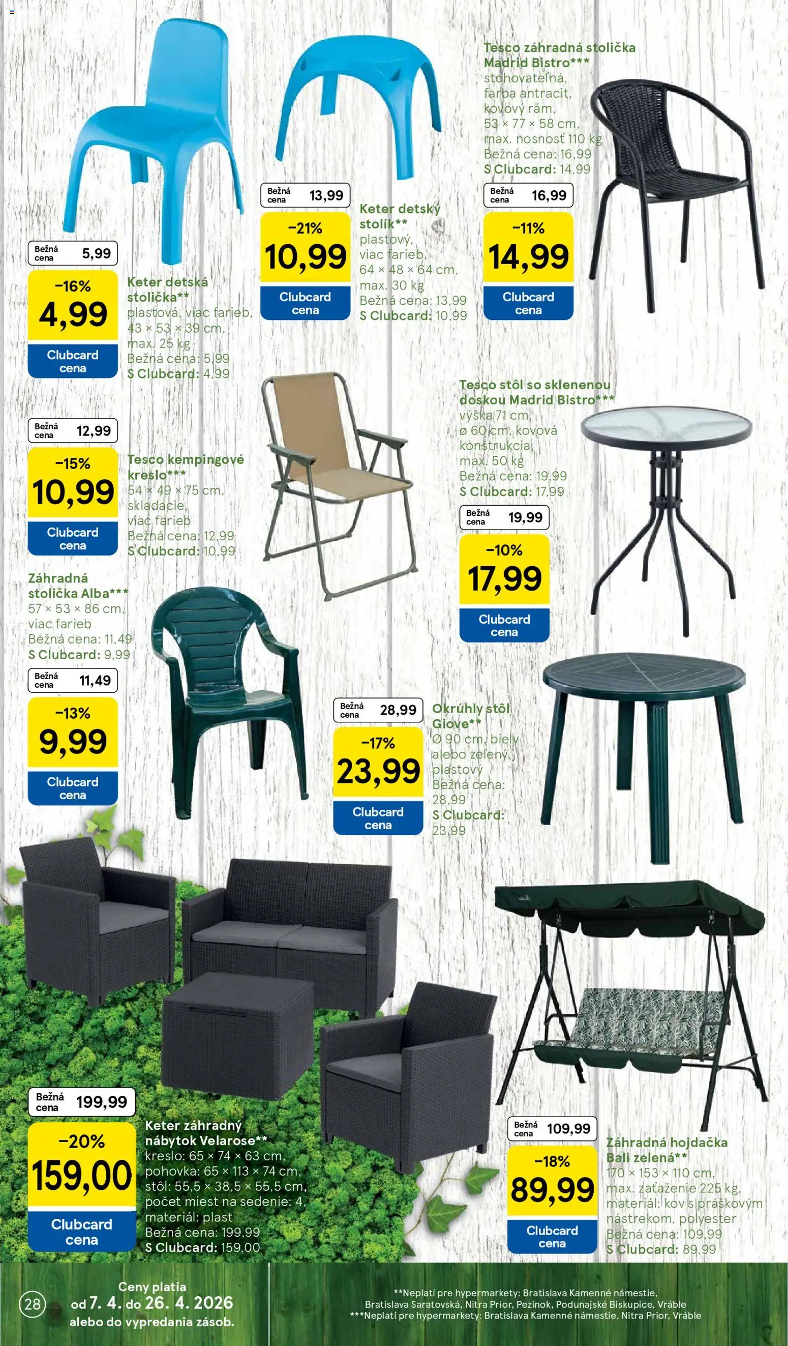 Nové Tesco akcie – leták je platný od 15.04.2026 | Strana: 28 | Produkty: Nábytok, Pohovka, Stôl, Okrúhly stôl