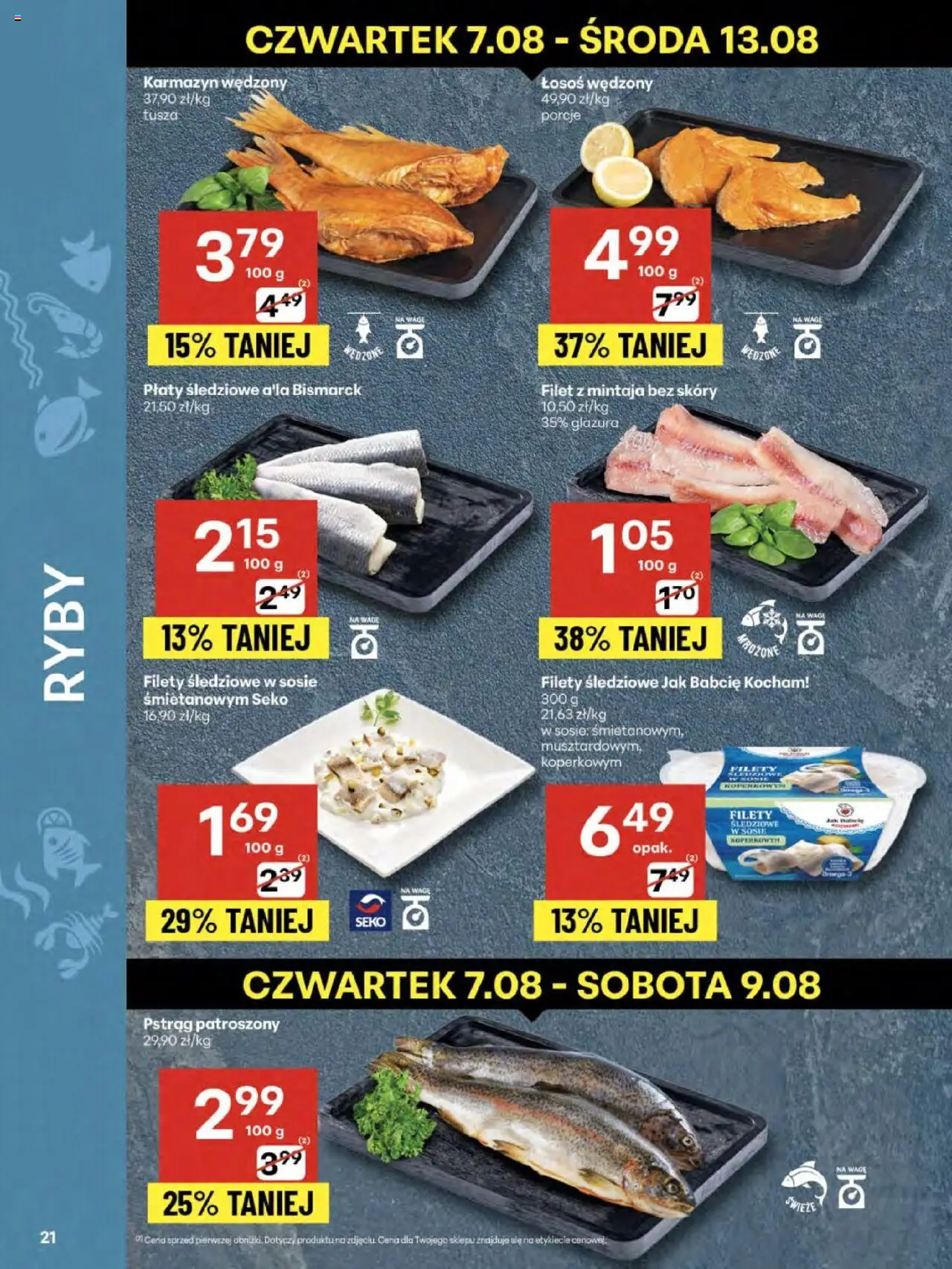 Delikatesy Centrum Gazetka od 07.08.2025 | Strona: 21 | Produkty: Łosoś wędzony, Pstrąg, Łosoś, Ryby