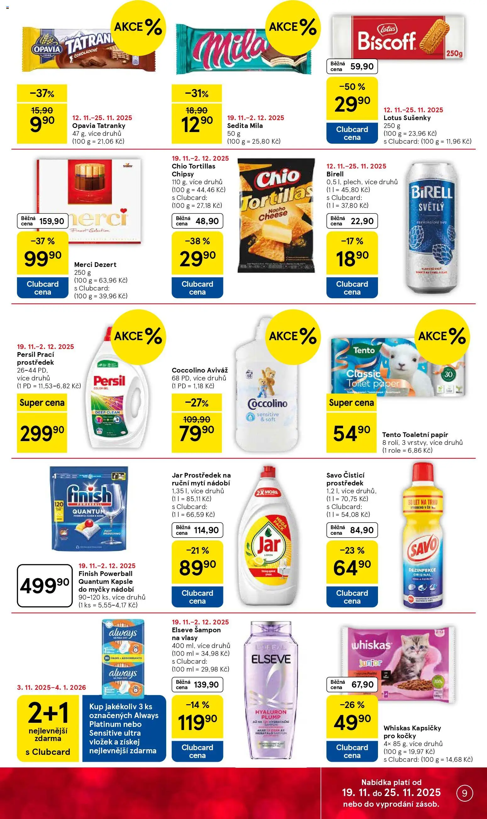 Tesco Black Friday od 19.11.2025 | Strana: 9 | Produkty: Prací prostředek, Whiskas, Coccolino, Chipsy