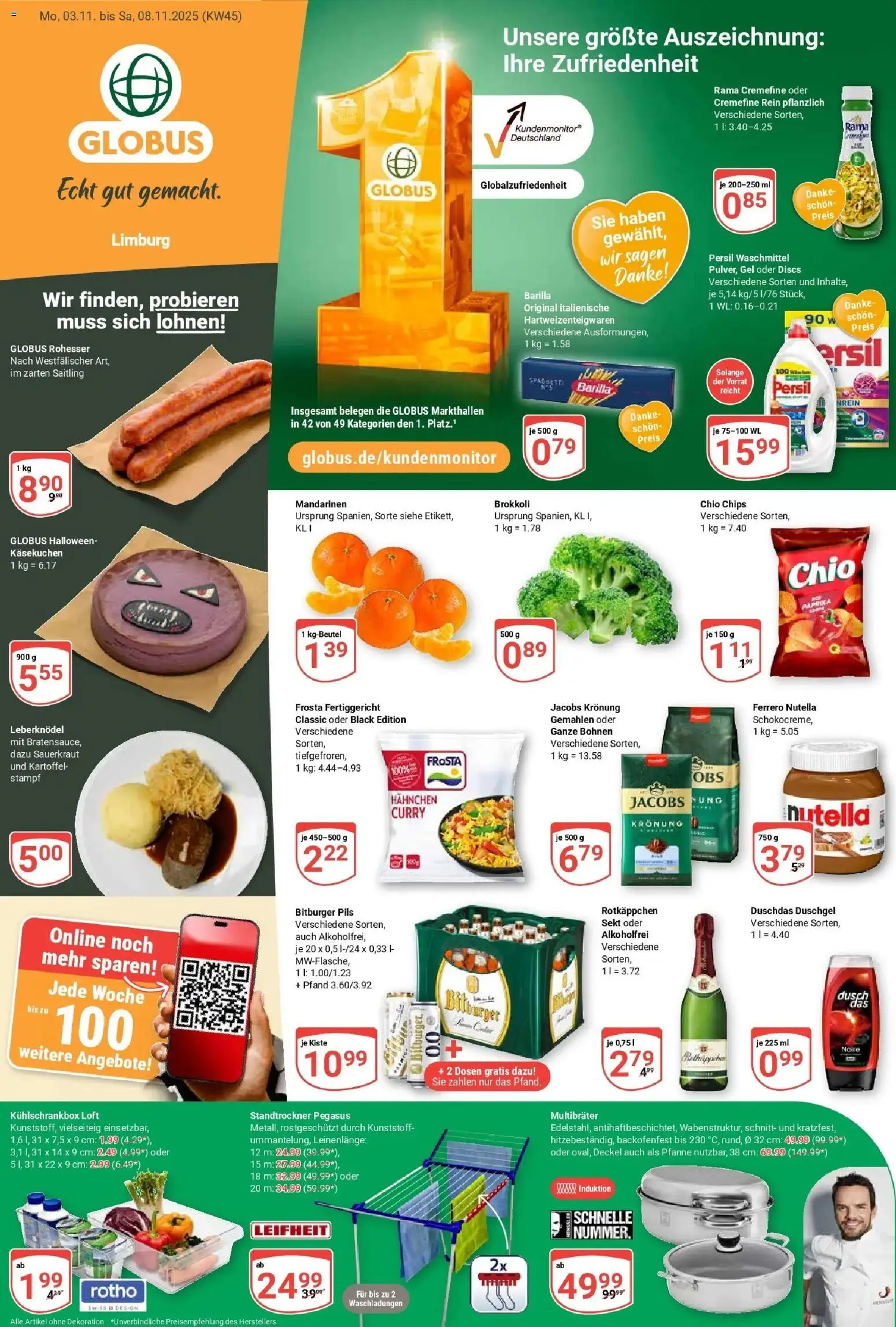 Globus prospekt Limburg	 – gültig ab 02.11.2025 | Seite: 1 | Produkte: Barilla, Pils, Brokkoli, Persil