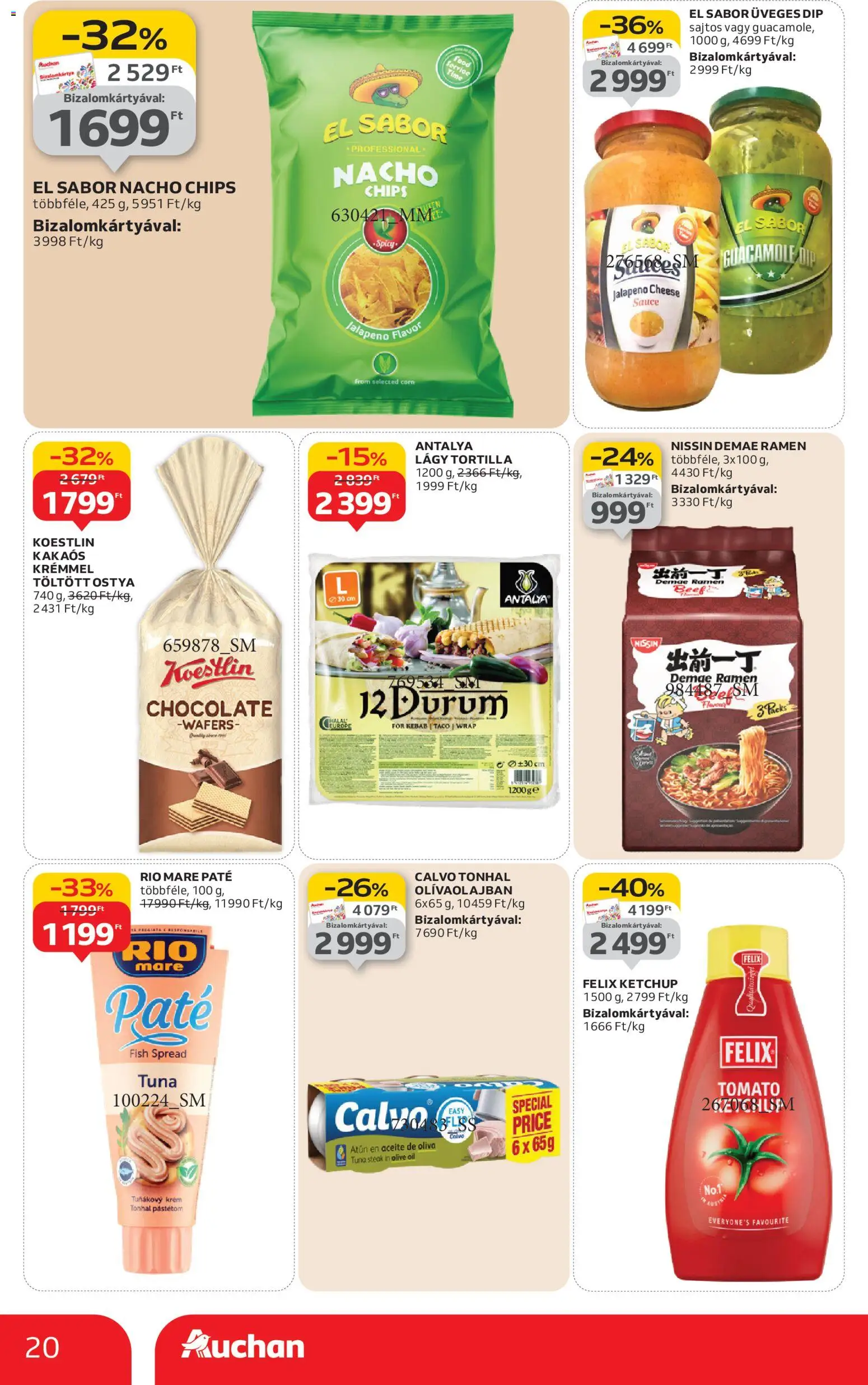 Auchan akciós ujság - amely érvényes a következő dátumtól: 08.01.2026 | Oldal: 20 | Termékek: Chips, Tonhal, Guacamole, Pástétom