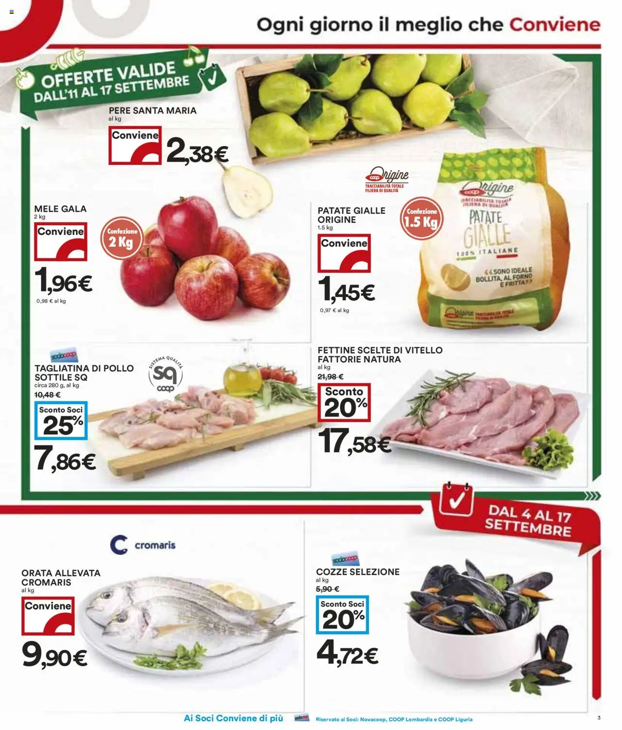 Volantino COOP del 04.09.2025 | Pagina: 3 | Prodotti: Pollo, Cozze, Patate, Orata