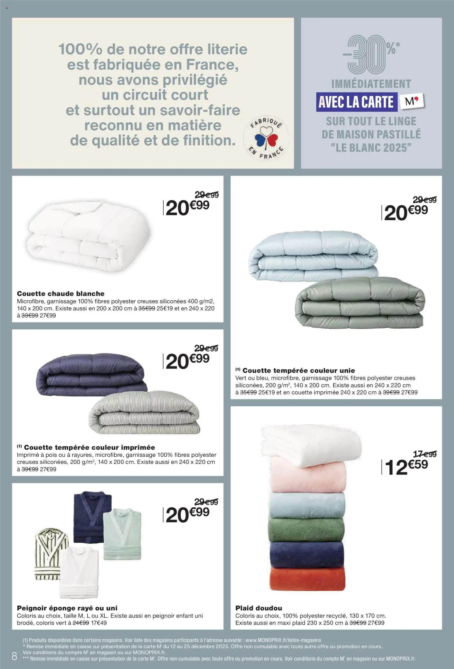 {H1} | Page: 8 | Produits: Peignoir, Eponge, Couette imprimée, Literie