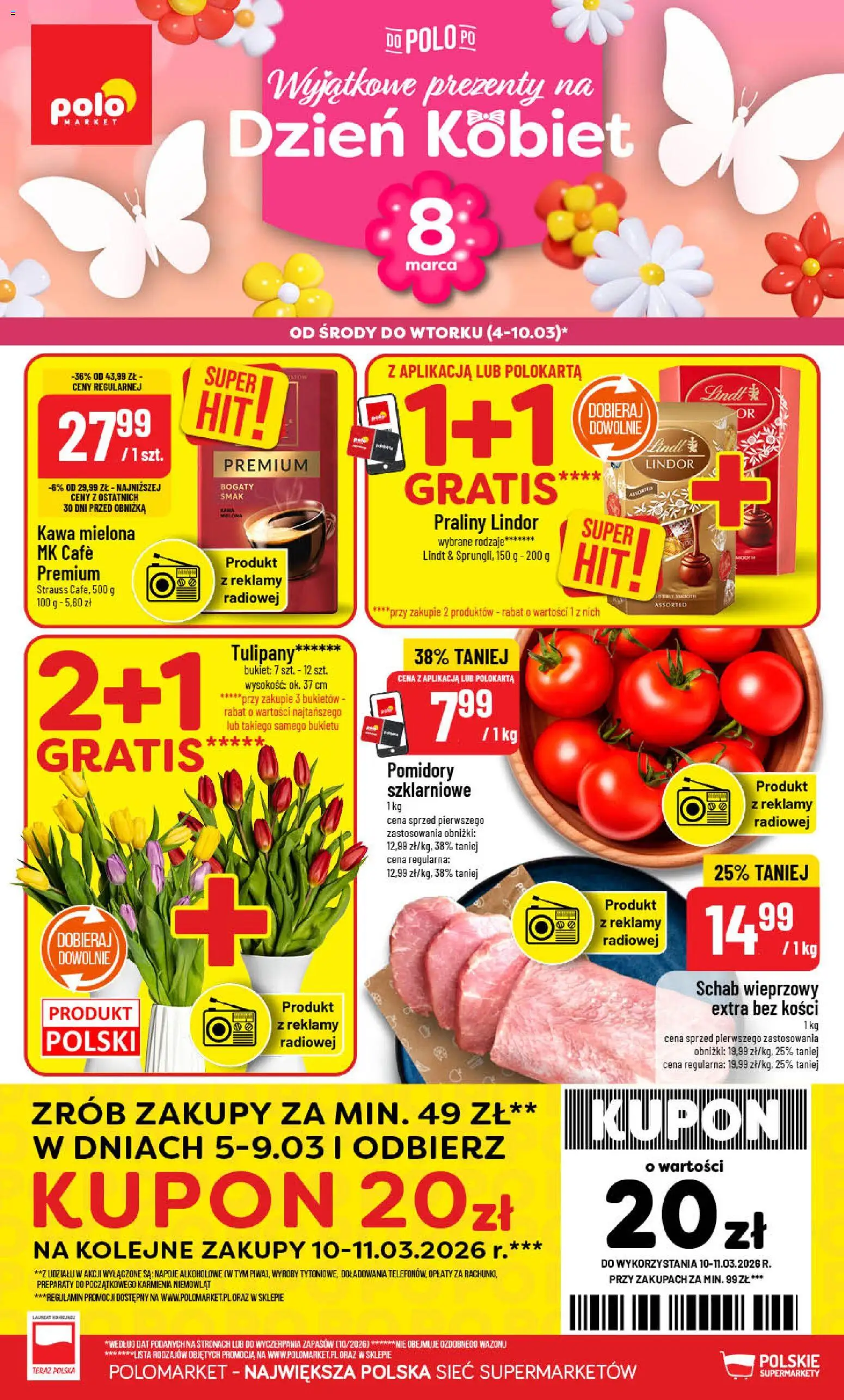 POLOmarket gazetka od 04.03.2026 | Strona: 1 | Produkty: Schab, Schab wieprzowy, Praliny, Kawa